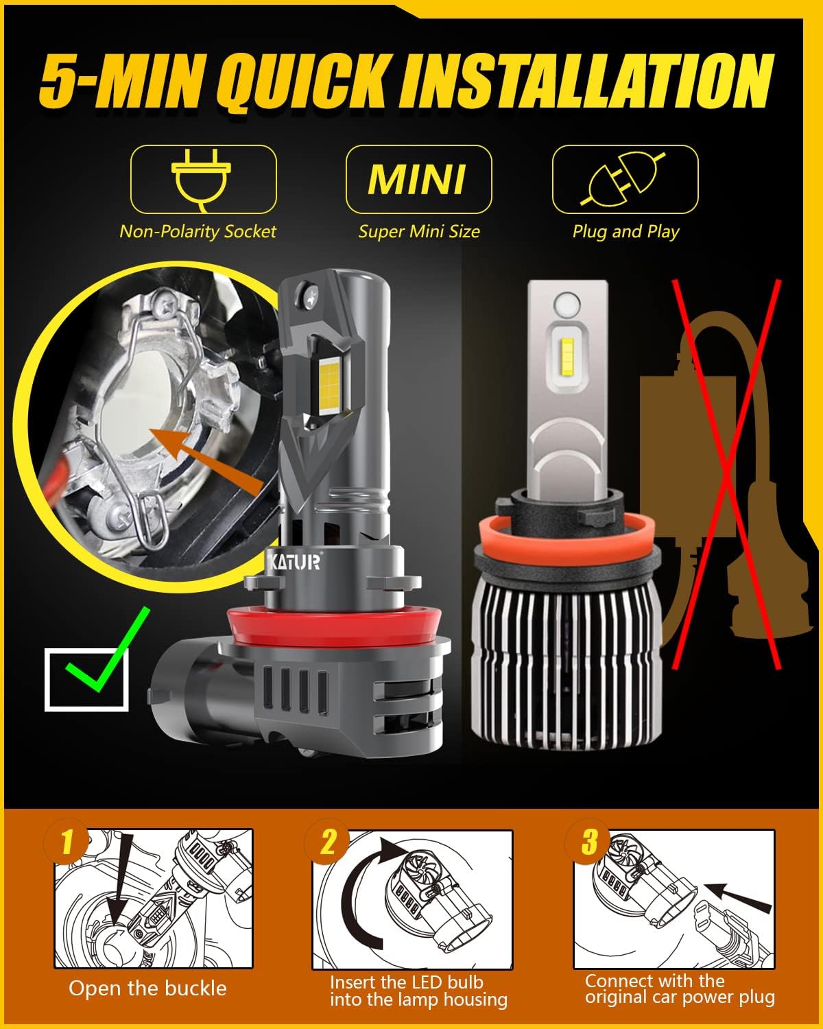 Detalle de KATUR Lampadine LED fari auto H11 Canbus 100W 6000K (2 pezzi) Plug & Play, Abbaglianti o Anabbaglianti