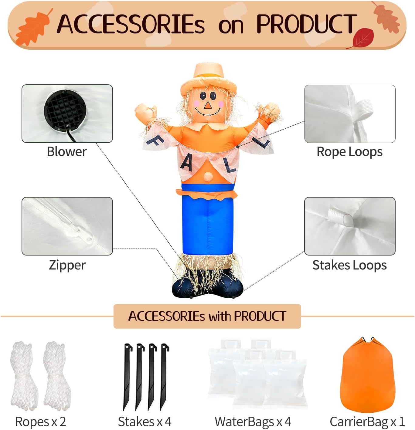 Detalle de Inflatable Thanksgiving Scarecrow Decoration, 6 ft