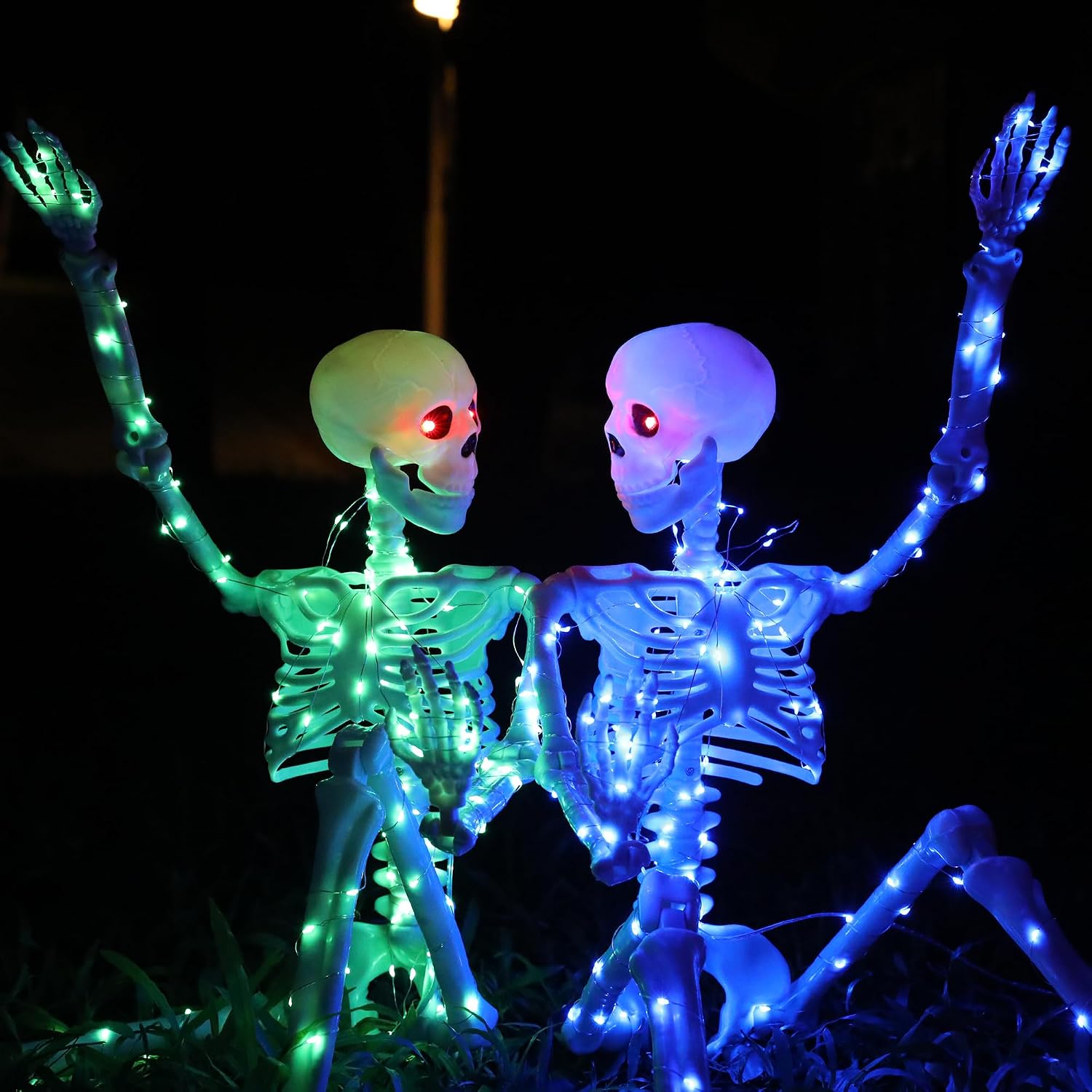 Detalle de daboot Wsj-03 – podświetlany szkielet na Halloween, 90 cm, ruchome przeguby i czerwone oczy