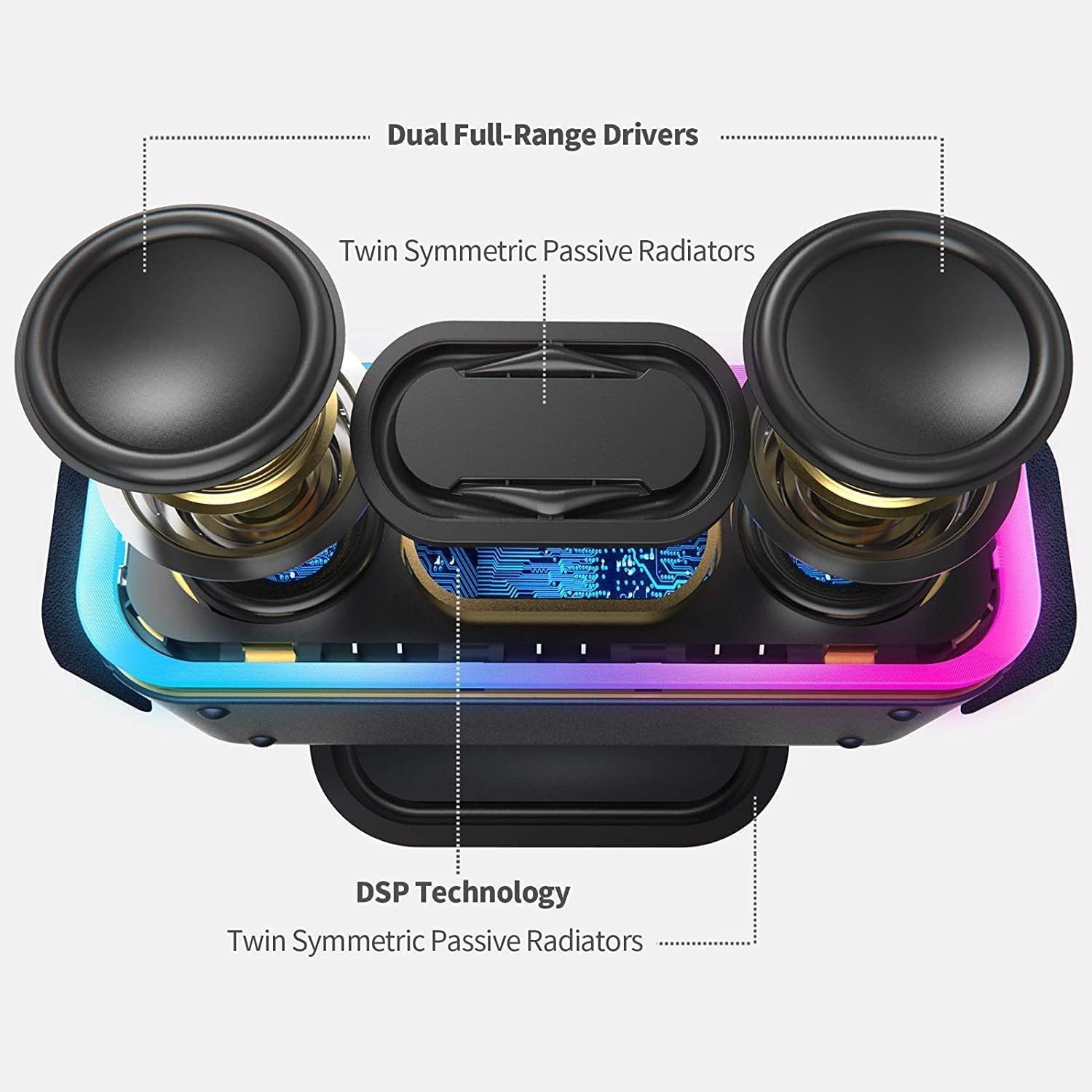 Thumbnail 1 de DOSS SoundBox Pro+ Bluetooth Speaker with Immersive 24W Stereo Sound, IPX6 Waterproof (Mixed Color Lights)