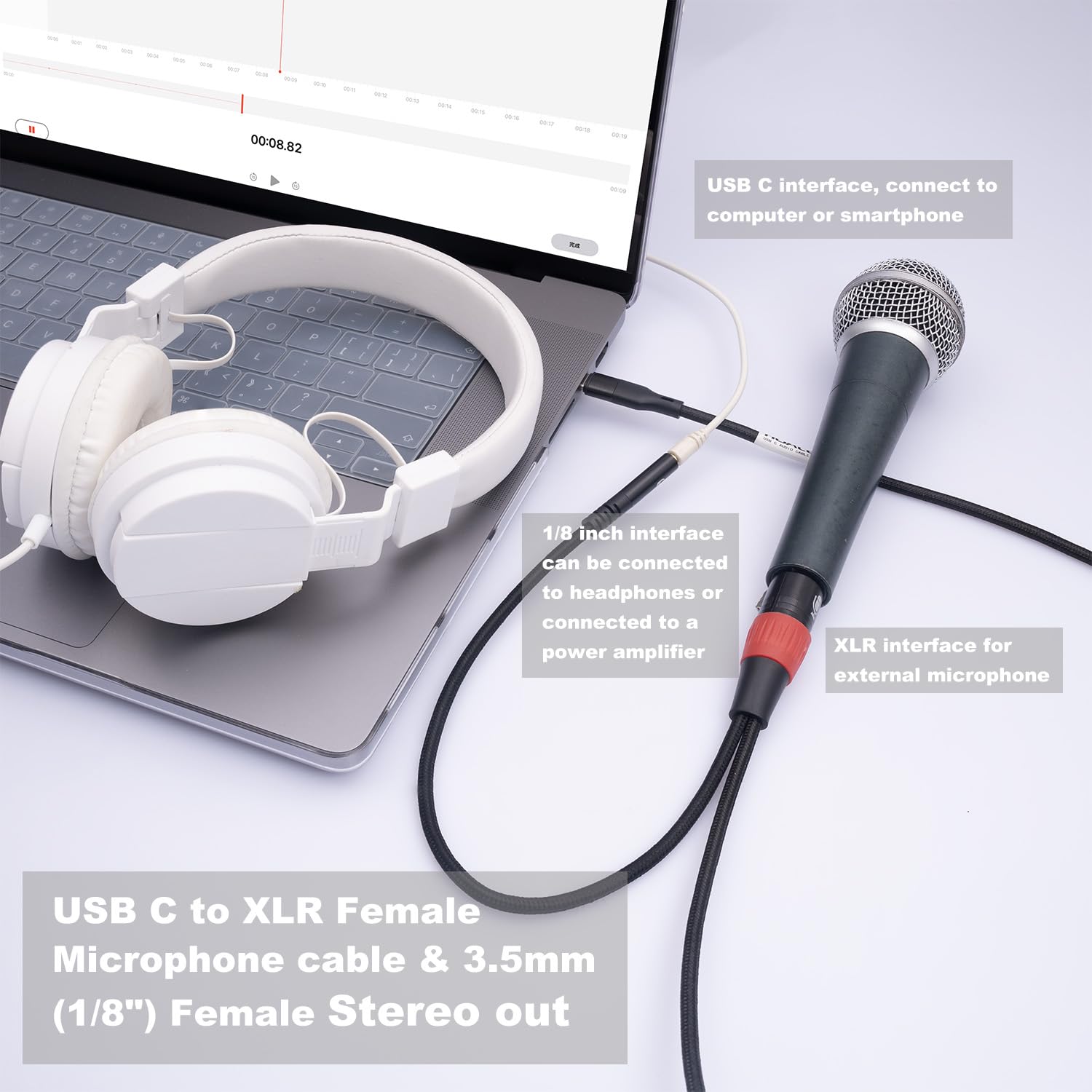 Thumbnail 4 de HUALEU NTY35 USB-C Microphone Cable with XLR and 3.5mm Stereo Output, 6.6 ft