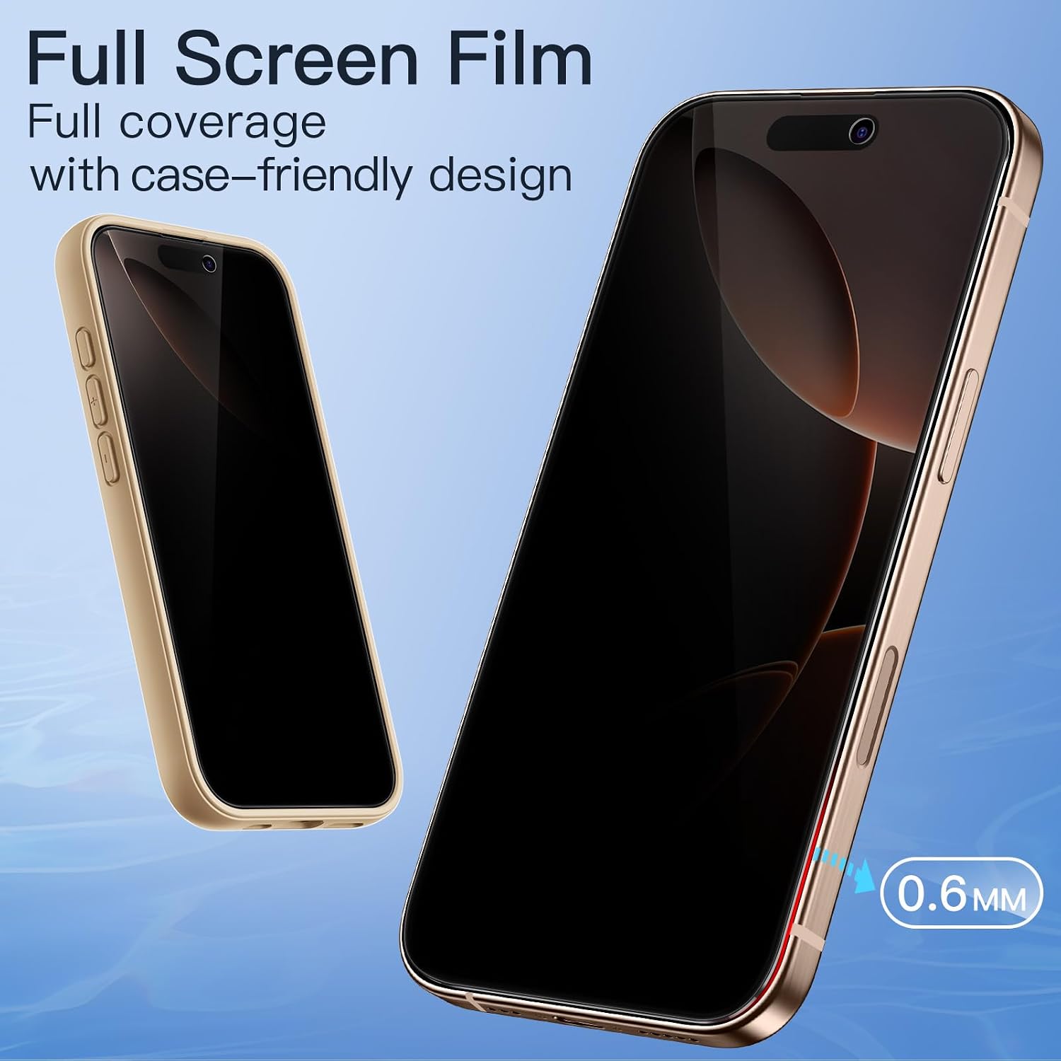Thumbnail 6 de JETech Full Screen Privacy Schutzfolie für iPhone 16 Pro Max 6,9 Zoll – Schwarz Rand, 2er Set