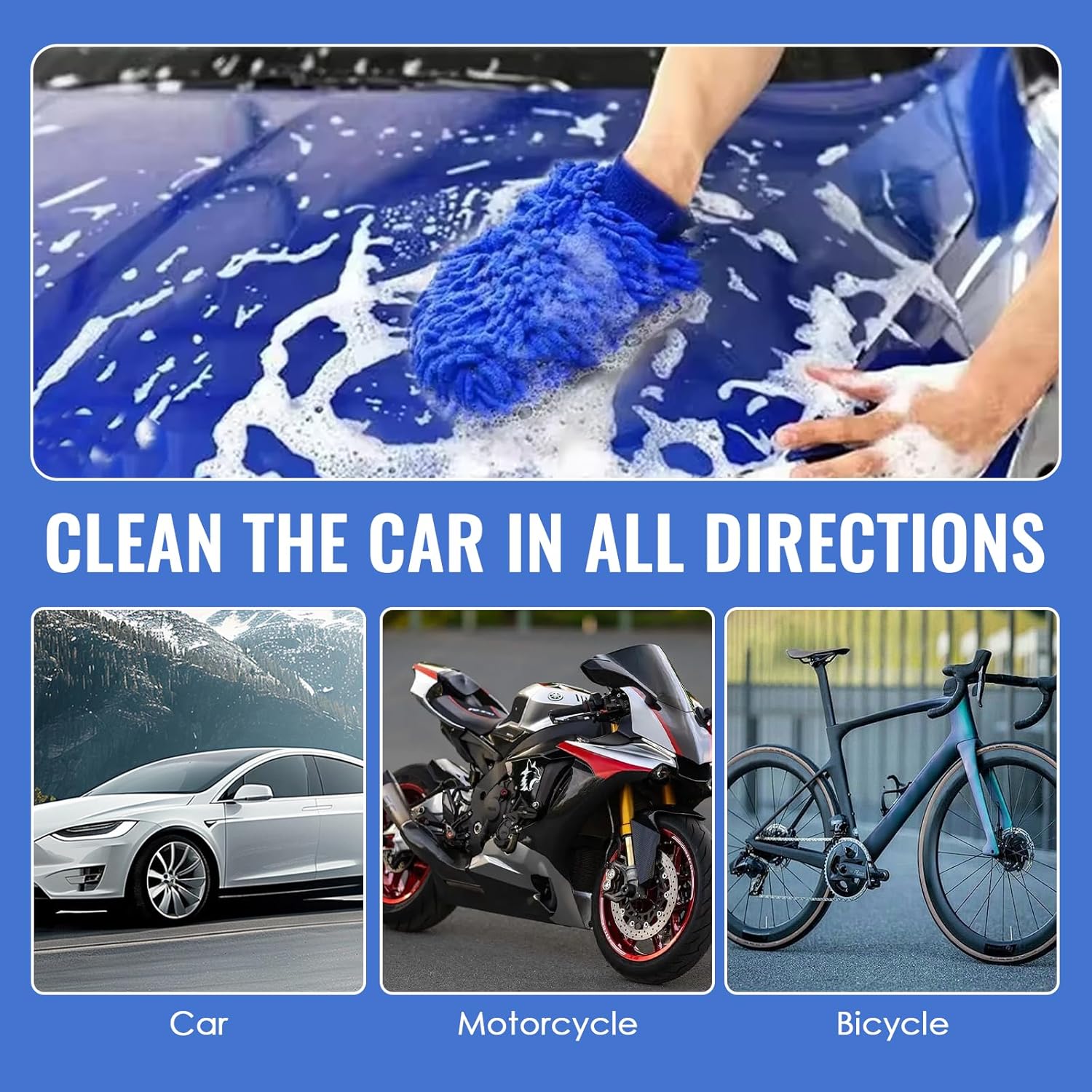 Thumbnail 6 de Lot de 2 gants en microfibre pour lavage et séchage voiture (gris + bleu) — protection anti-rayures