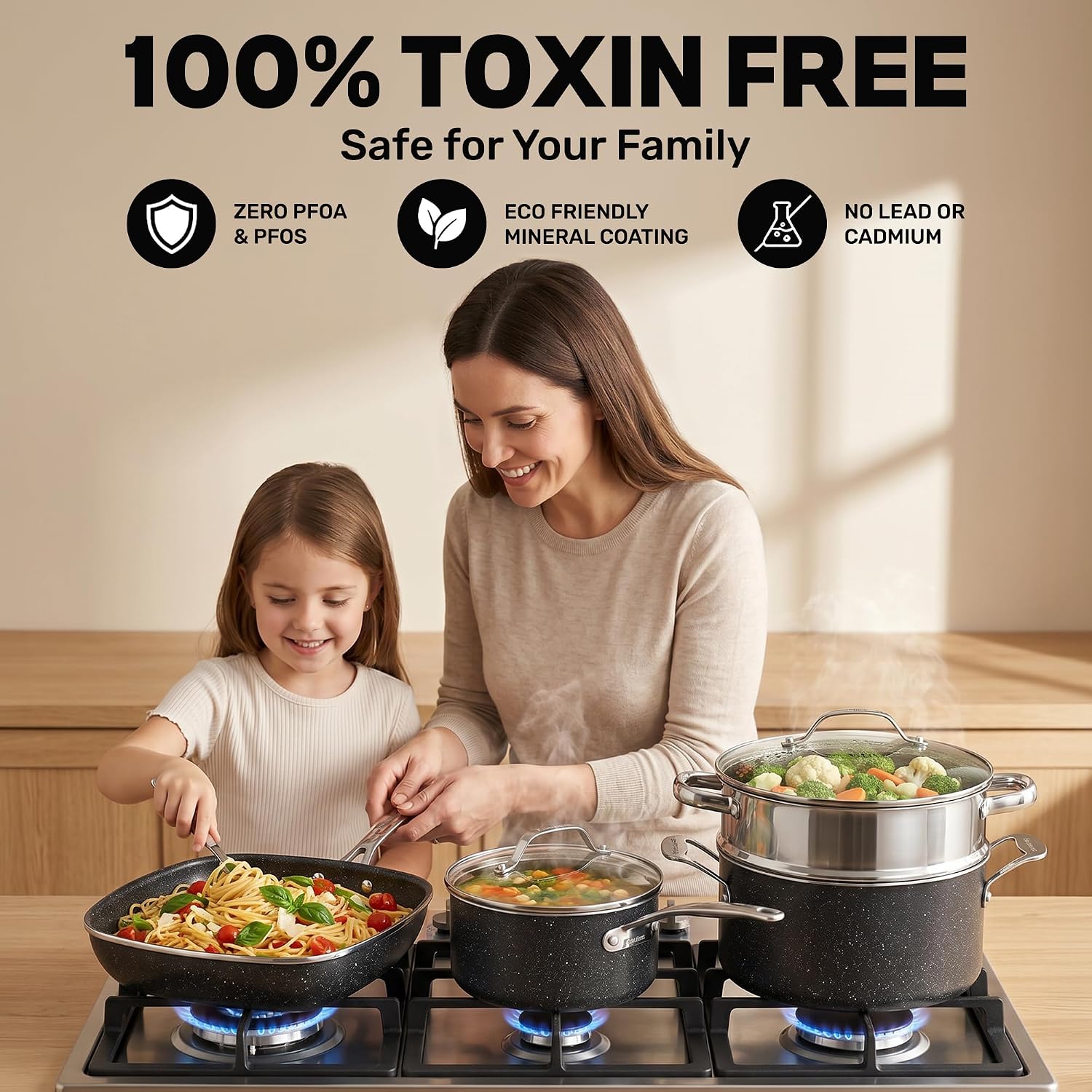 Detalle de Granitestone 20 Pc Complete Pots and Pans Set – Nonstick, Oven & Dishwasher Safe