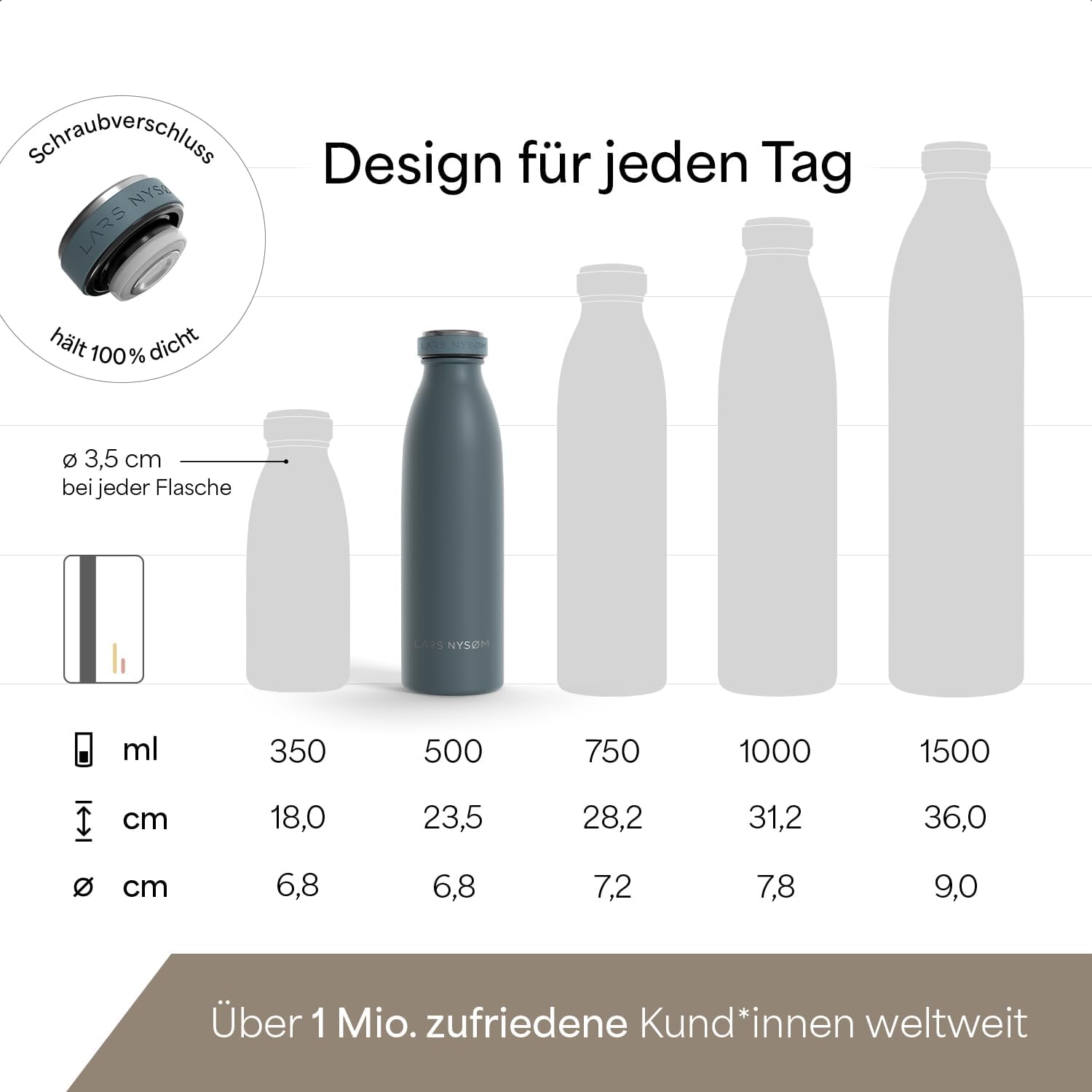 Thumbnail 3 de LARS NYSØM Ren Edelstahl Trinkflasche 500ml
