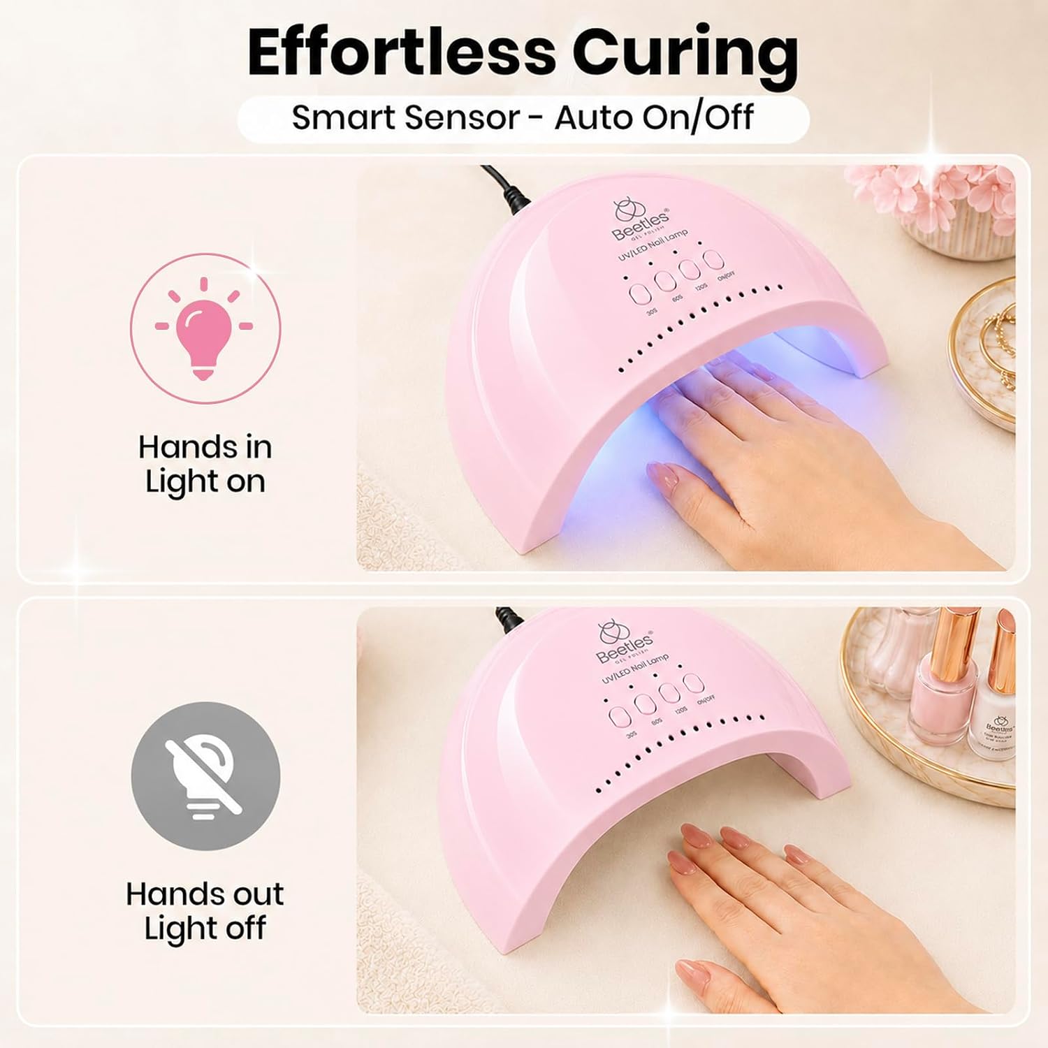 Detalle de Beetles UV Nail Lamp (LED) with 3 Timers 30/60/120s and Smart Auto Sensor for Gel Polish, Pink