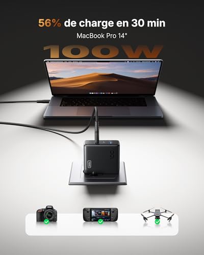 Detalle de INIU 100W Chargeur USB-C à 3 ports avec câble inclus – rapide, compact et sûr