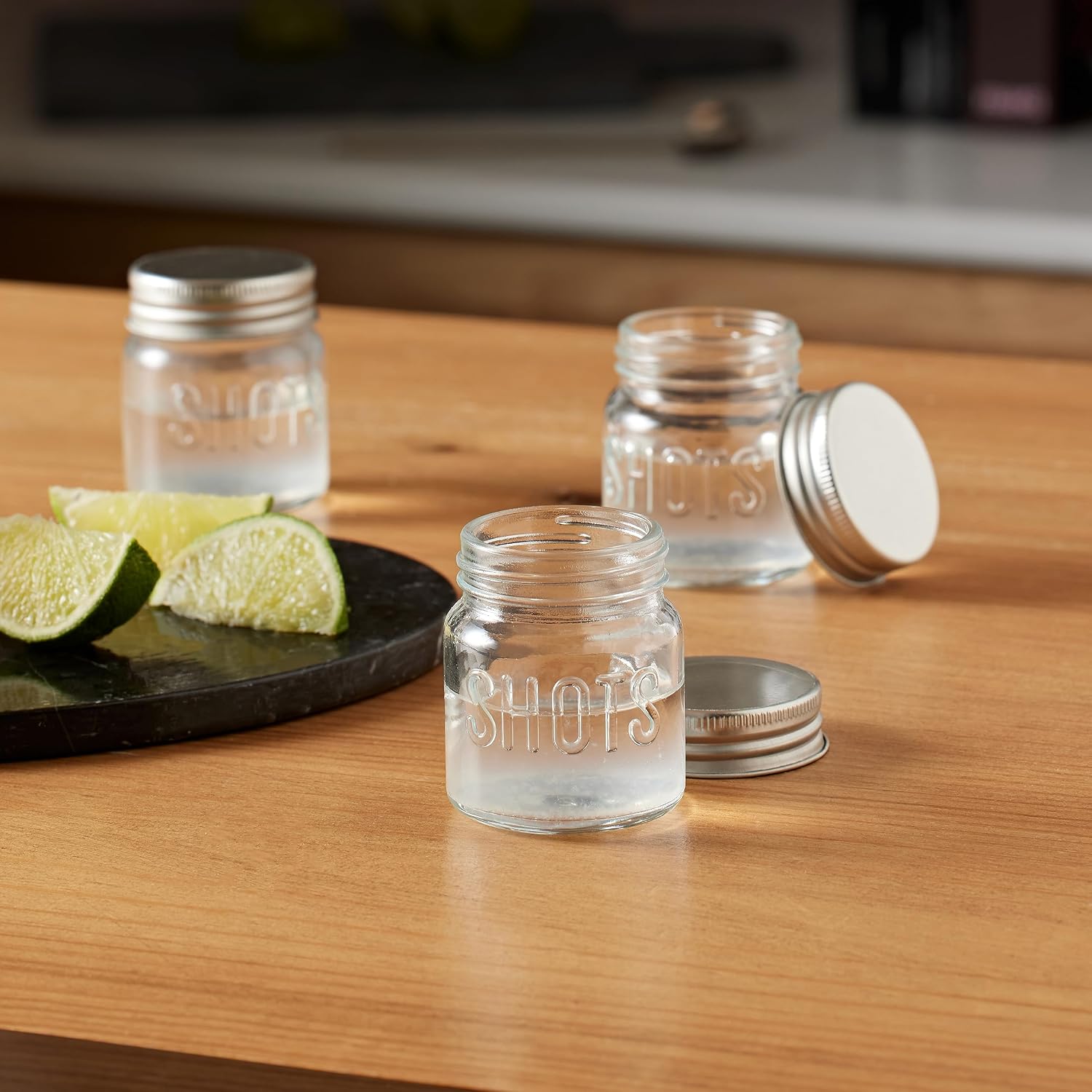 Detalle de BarCraft Jar Shot Glasses with Lids, 60 ml Glass Set of Six