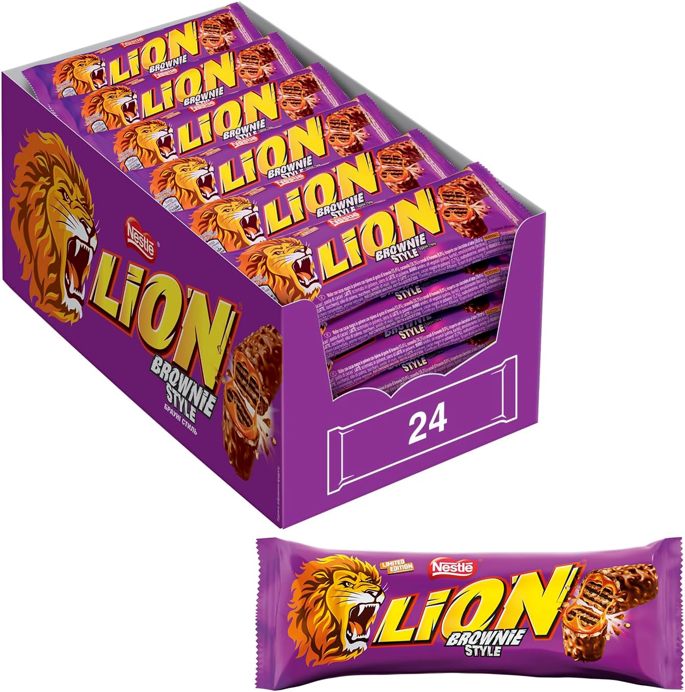 Detalle de LION Brownie Limited Edition Wafer: Snack da 24 pezzi da 40 g con ripieno brownie, caramello e cereali, coperto di latte