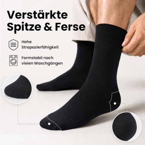 Thumbnail 4 de SukModen Diabetiker-Socken Herren & Damen – 10 Paar, ohne Gummibund, weiche Baumwolle, nahtloser Zehenbereich, Schwarz