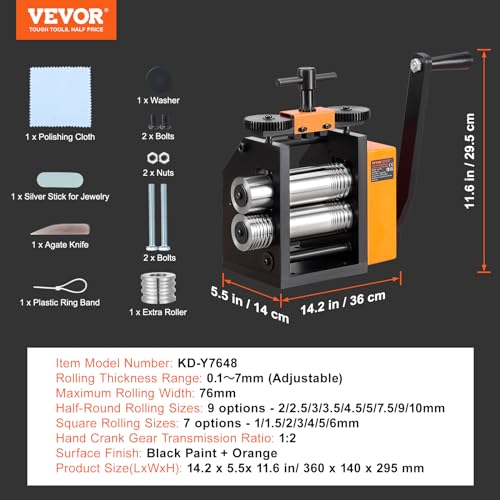 Thumbnail 6 de VEVOR Laminoir de Bijoutier 76 mm – Laminage ajustable 0,1–7 mm pour bijoux