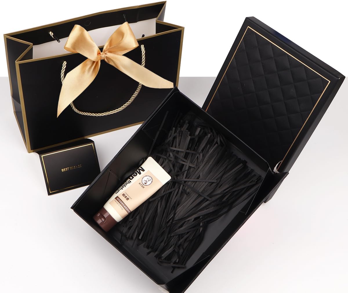 Detalle de Black Luxury Magnetic Gift Box with Lid, Ribbons and Gift Bag (Medium, 9.8 x 7 x 3.3 Inches)