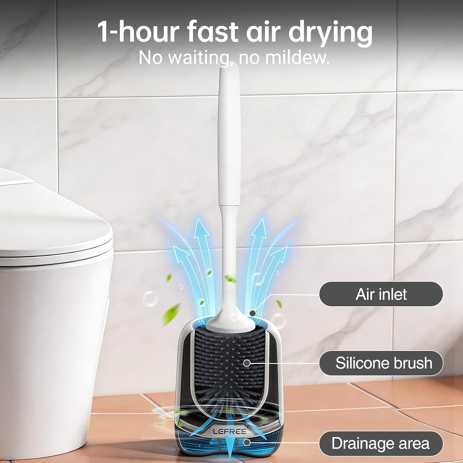Thumbnail 6 de Lefree 2-Pack Silicone Toilet Brush with Ventilated Holder — Floor Standing or Wall Mountable