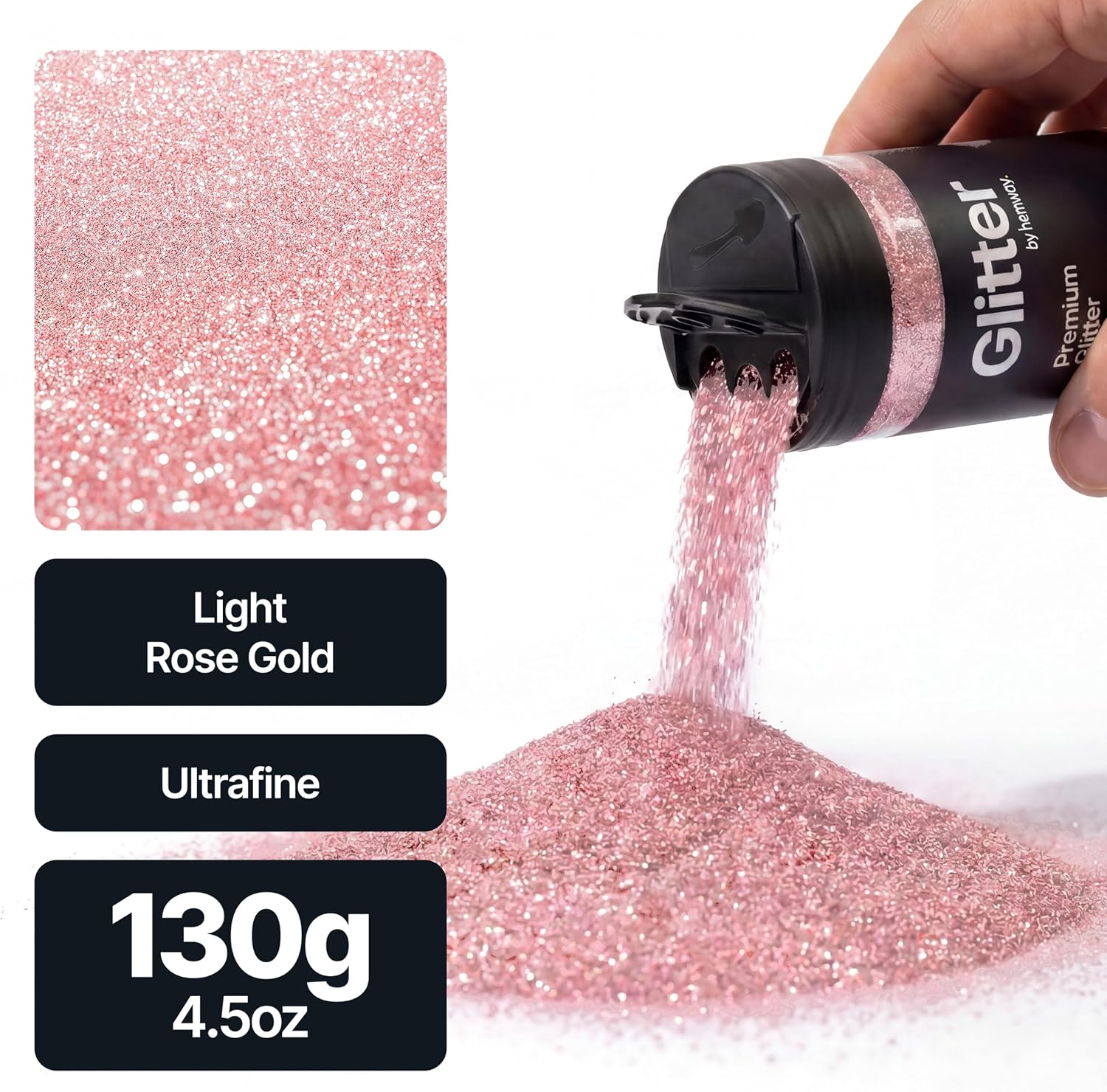 Thumbnail 1 de Light Rose Gold Glitter Shaker (130g) – Ultrafine metallic flake for resin, epoxy & crafts