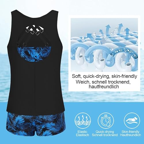 Thumbnail 2 de JASAMBAC Damen Tankini 3-teilig – Push-up-Bikini-Oberteil, High-Waist-Badeshorts