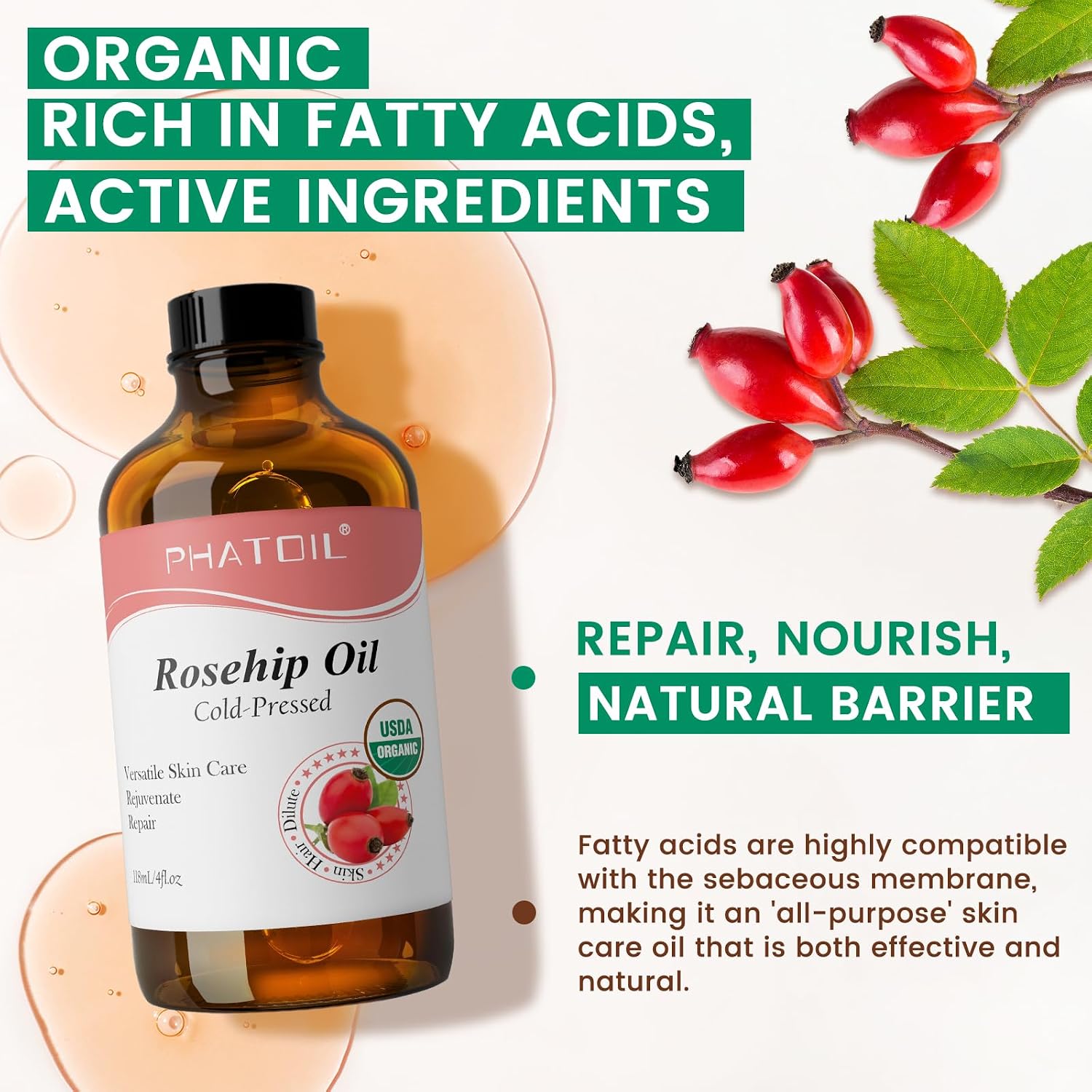 Detalle de PHATOIL Rosehip Oil, 4 oz