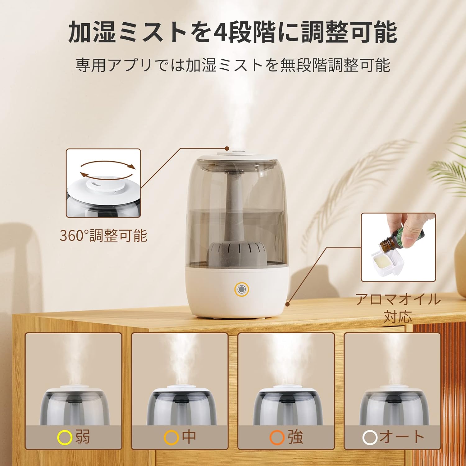 Detalle 2 de SwitchBot W0801800 超音波式加湿器 3.5L・上部給水・アプリ操作対応