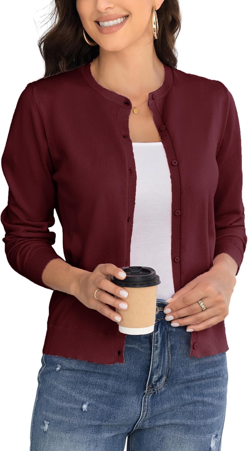 Thumbnail 5 de BERESIA Ladies Cardigan with Buttons – Classic Round Neck, Cotton-Blend Knit