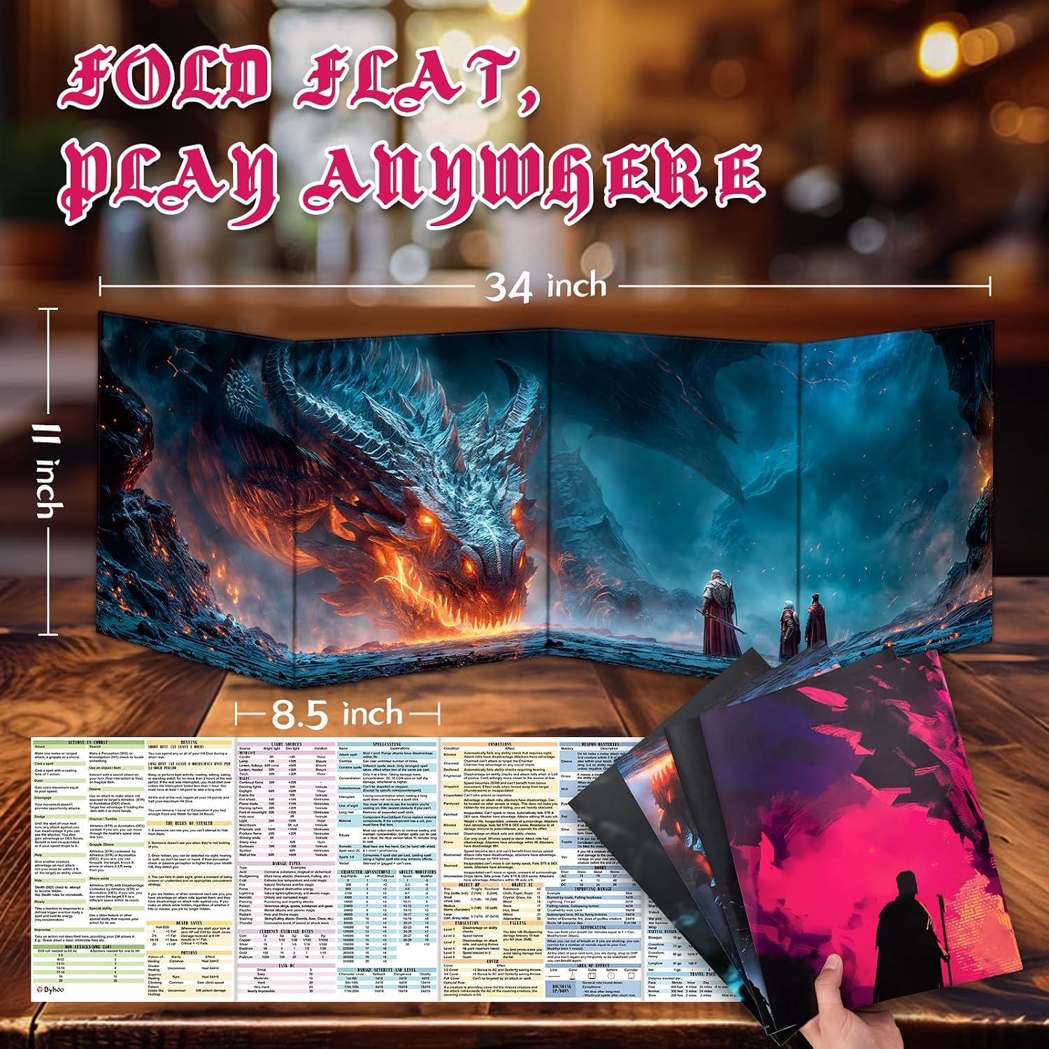 Detalle de Byhoo DM-schermenset voor D&D 5E, 2 thema’s en afwisbaar oppervlak