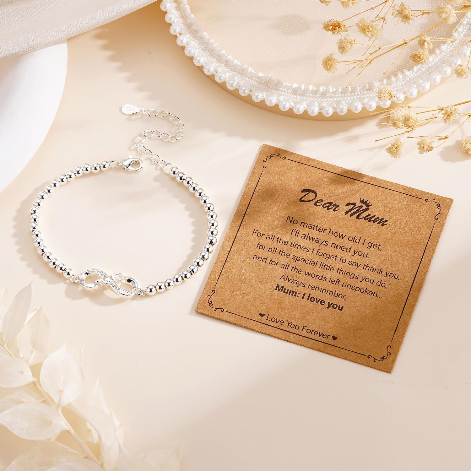 Detalle de Halora Sterling Silver Infinity Mum Bracelet – Adjustable Gift for Mothers