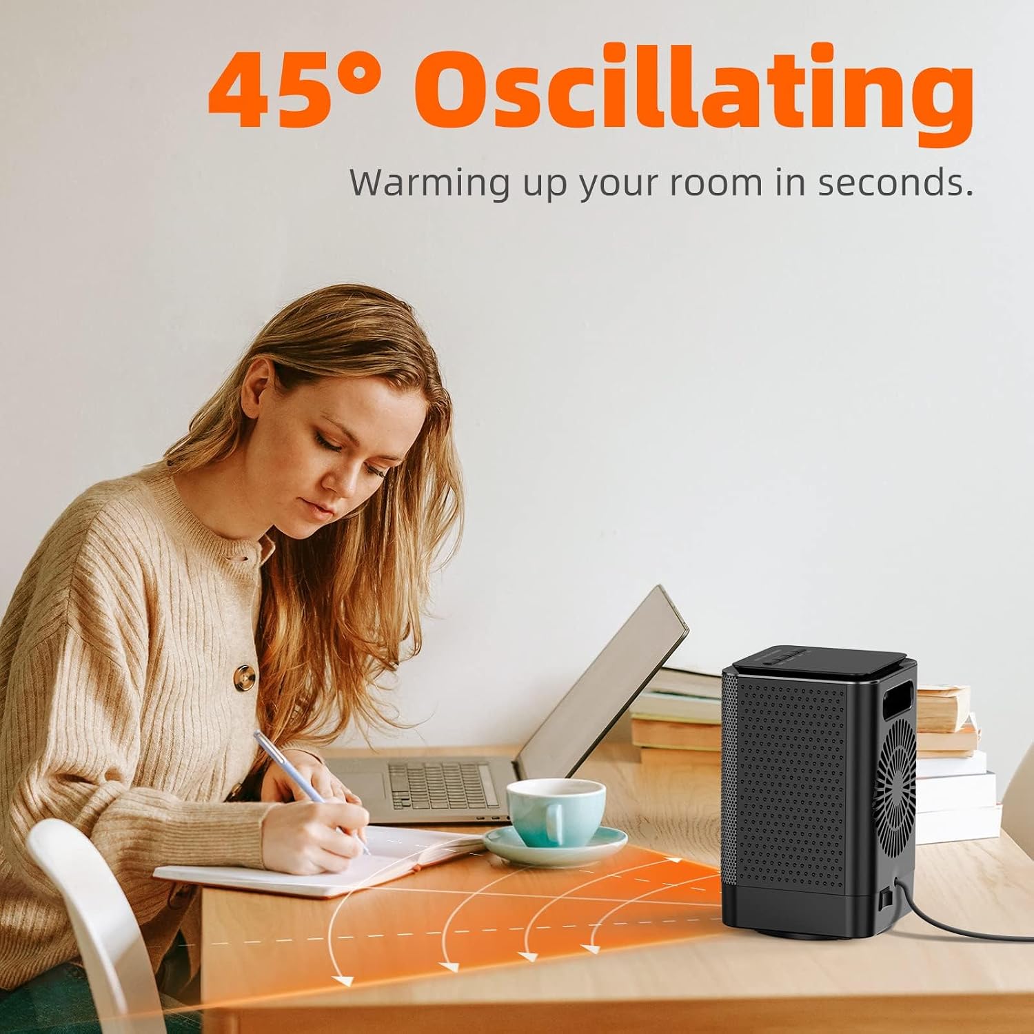 Detalle de TABYIK DH-QN02 Portable Ceramic Space Heater, 45° Oscillation, 3 Modes