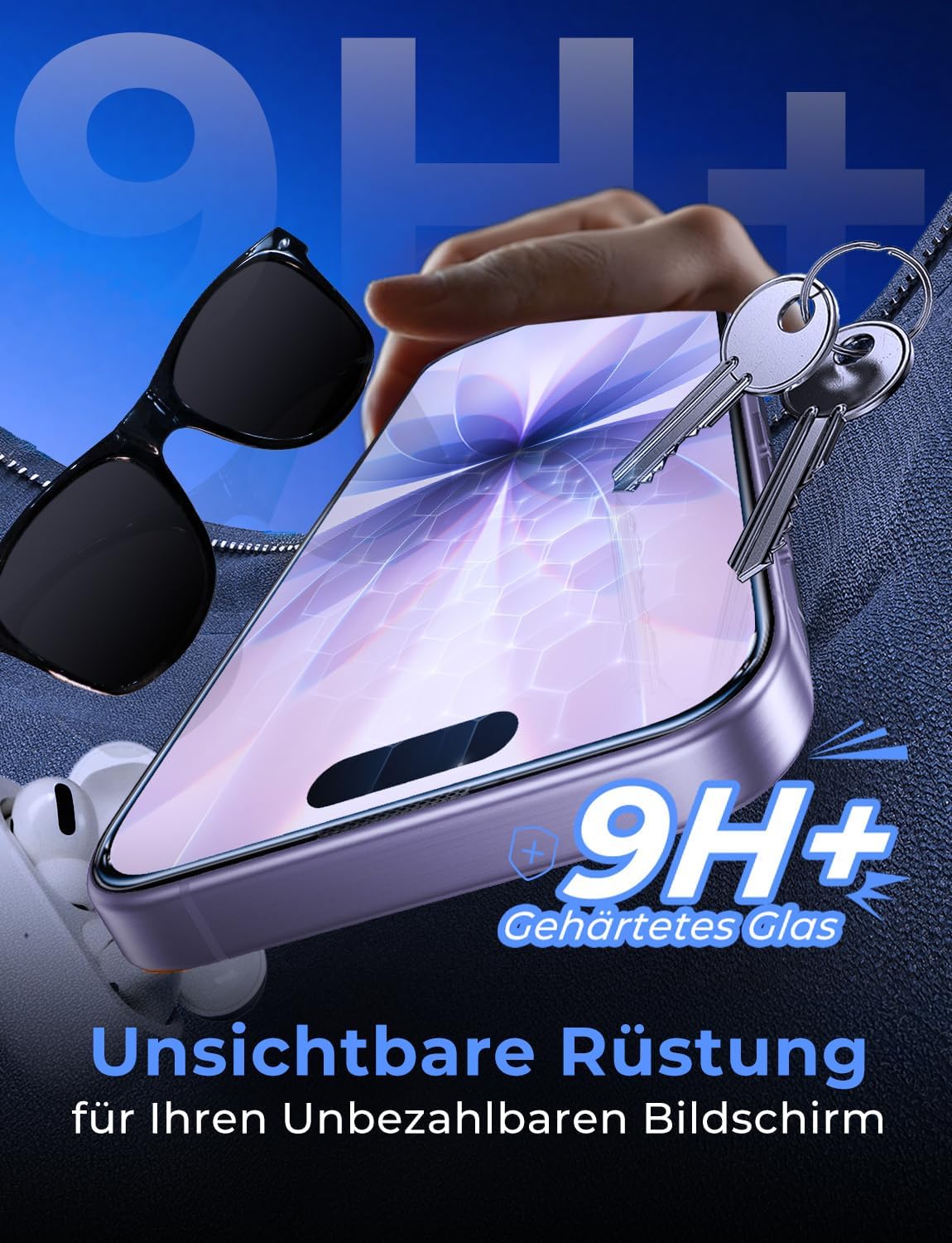Detalle 2 de MAGIC JOHN 2er-Pack Schutzglas für iPhone 17, 6,3 Zoll – 9H HD Klar, Blasenfrei, Auto-Staubentfernung
