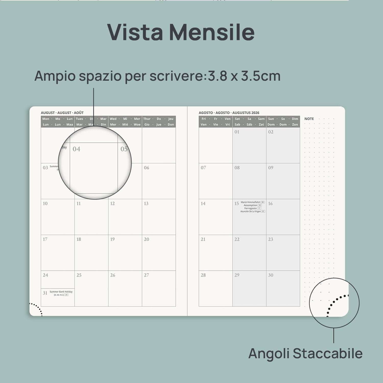 Detalle 2 de PR0RUN Agenda 2026-2027 Settimanale Verticale 22x16,5 cm, Copertina Rigida, Rosa Chiaro