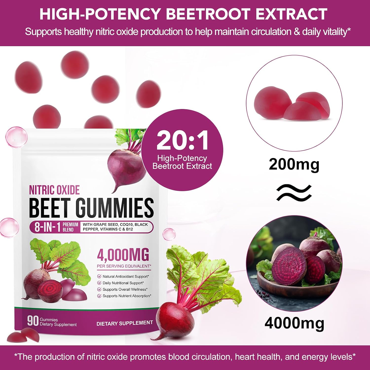 Thumbnail 6 de chenyayun 90-Chew Beet Root Gummies, Sugar-Free 8-in-1 with CoQ10