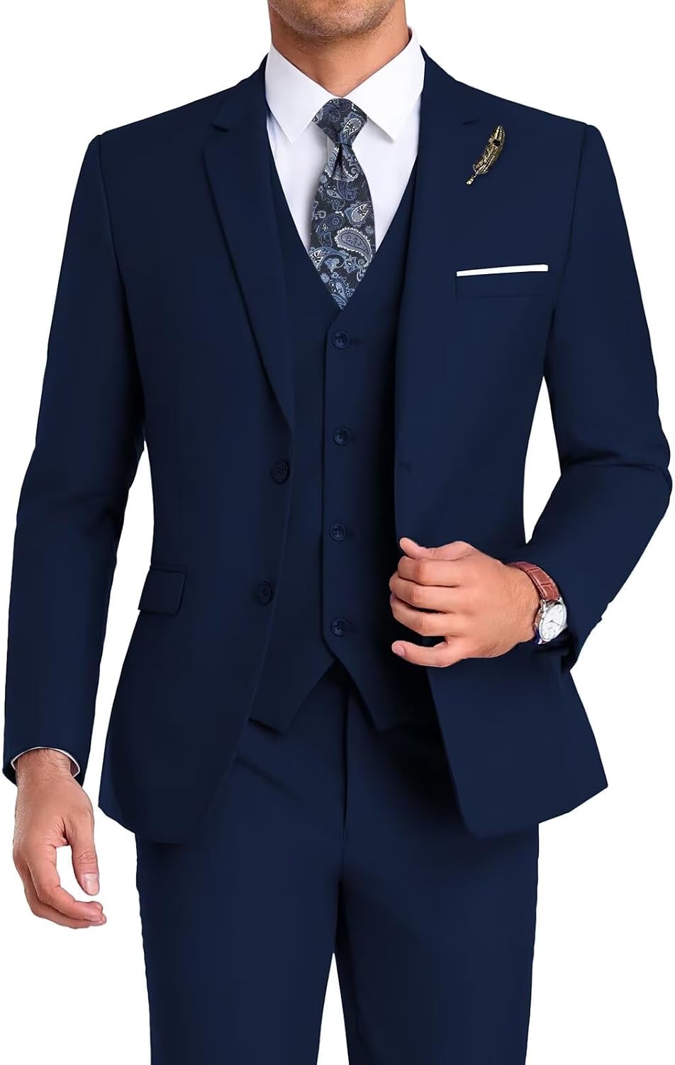 Detalle de High-End Suits Men Orange Slim Fit 3-Piece Suit for Groomsmen (Notched Lapel Jacket, Vest, Pants)