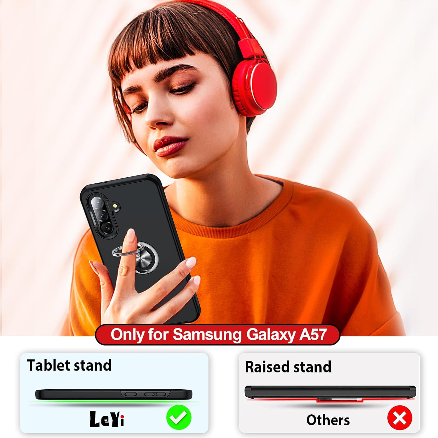 Thumbnail 5 de LeYi Samsung A57 5G Phone Case with 2 Tempered Glass Screen Protectors & Ring Stand – Black