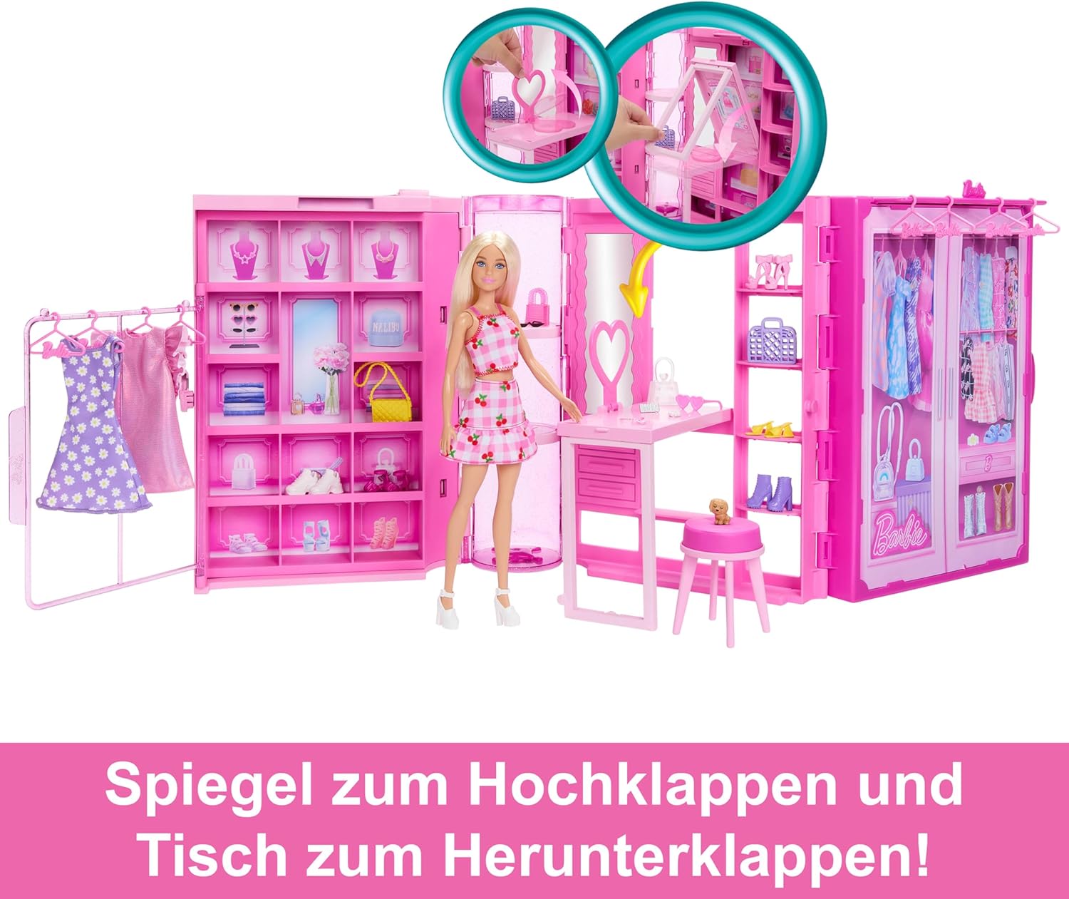 Detalle de Barbie Traumkleiderschrank Spielzeug – Komplettes Fashion-Set mit Barbie-Puppe, 25+ Teilen und 3 Outfits