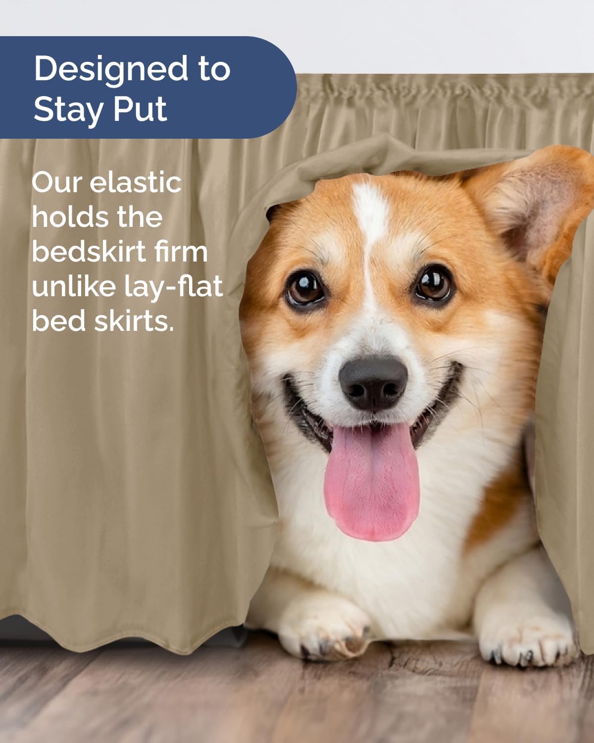 Thumbnail 6 de CGK Unlimited Wrap Around Dust Ruffle Bed Skirt (Beige) for Twin/Twin XL — 18" Drop, Easy Fit Elastic Strap