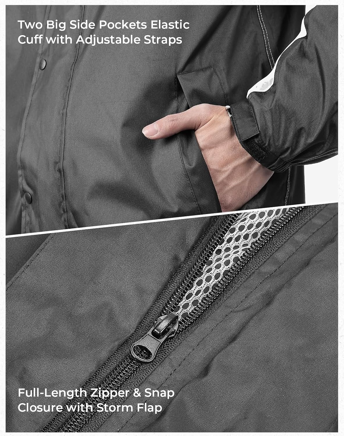 Detalle de KEMIMOTO Rain Suit for Men: 2-Piece Waterproof Motorcycle Rain Gear (Black, Size L)