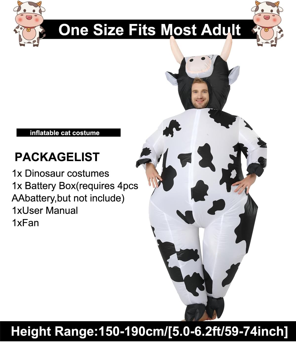 Thumbnail 5 de FXICH aufblasbares Kostüm für Erwachsene – Kuh-Kostüm (Halloween & Feiern) aus 100% Polyester