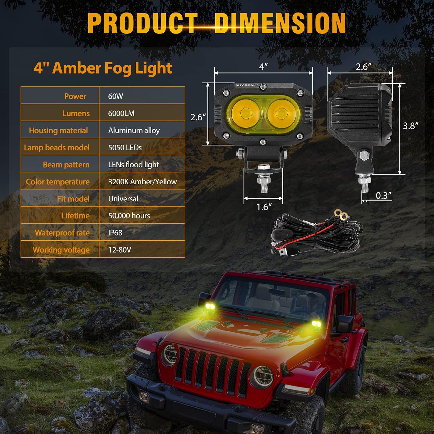Thumbnail 4 de Auxbeam 4Inch Amber Fog Light