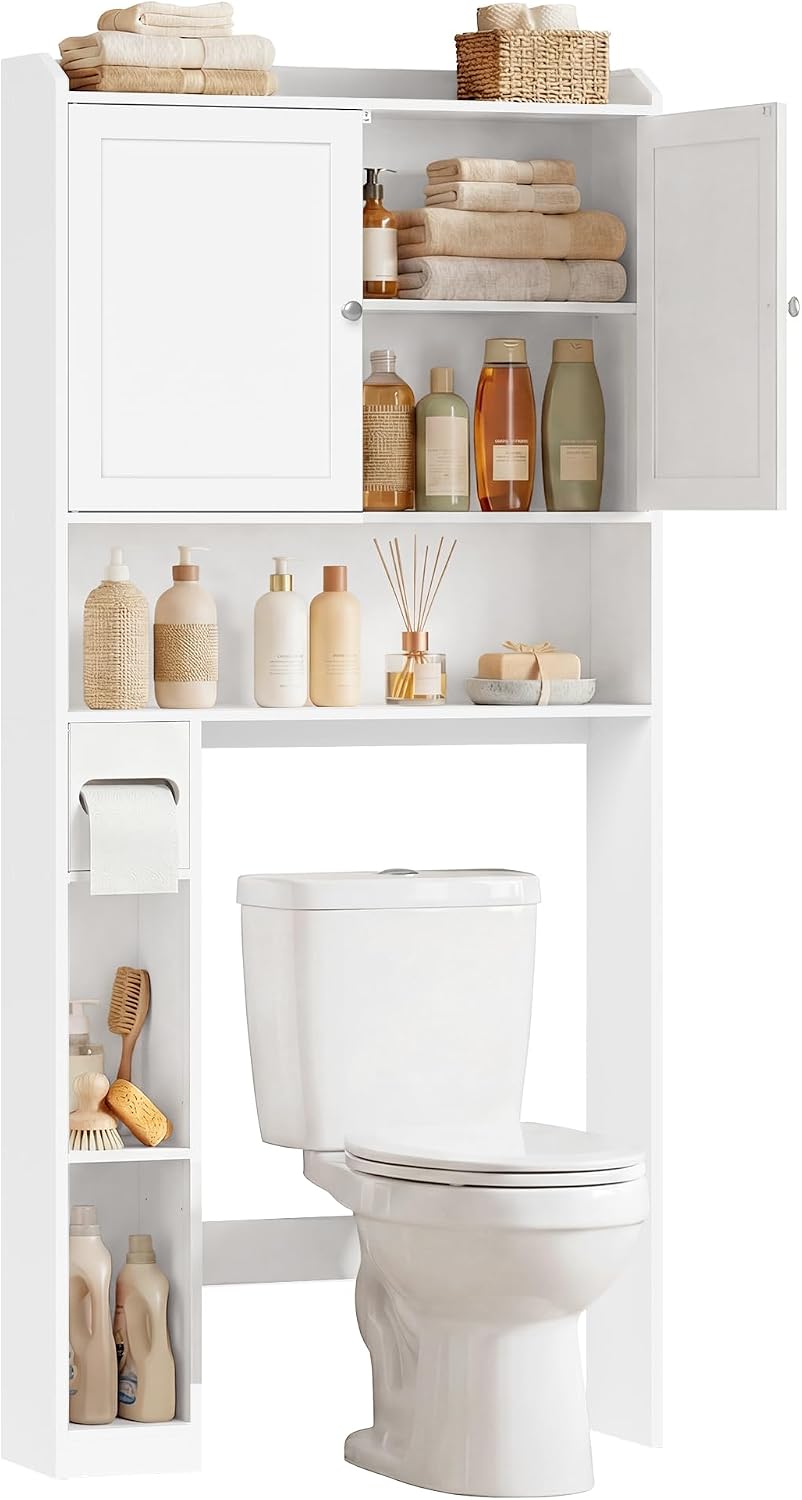 Detalle de VASAGLE over-the-toilet storage shelf, 7.9 x 31.1 x 66.9 inches
