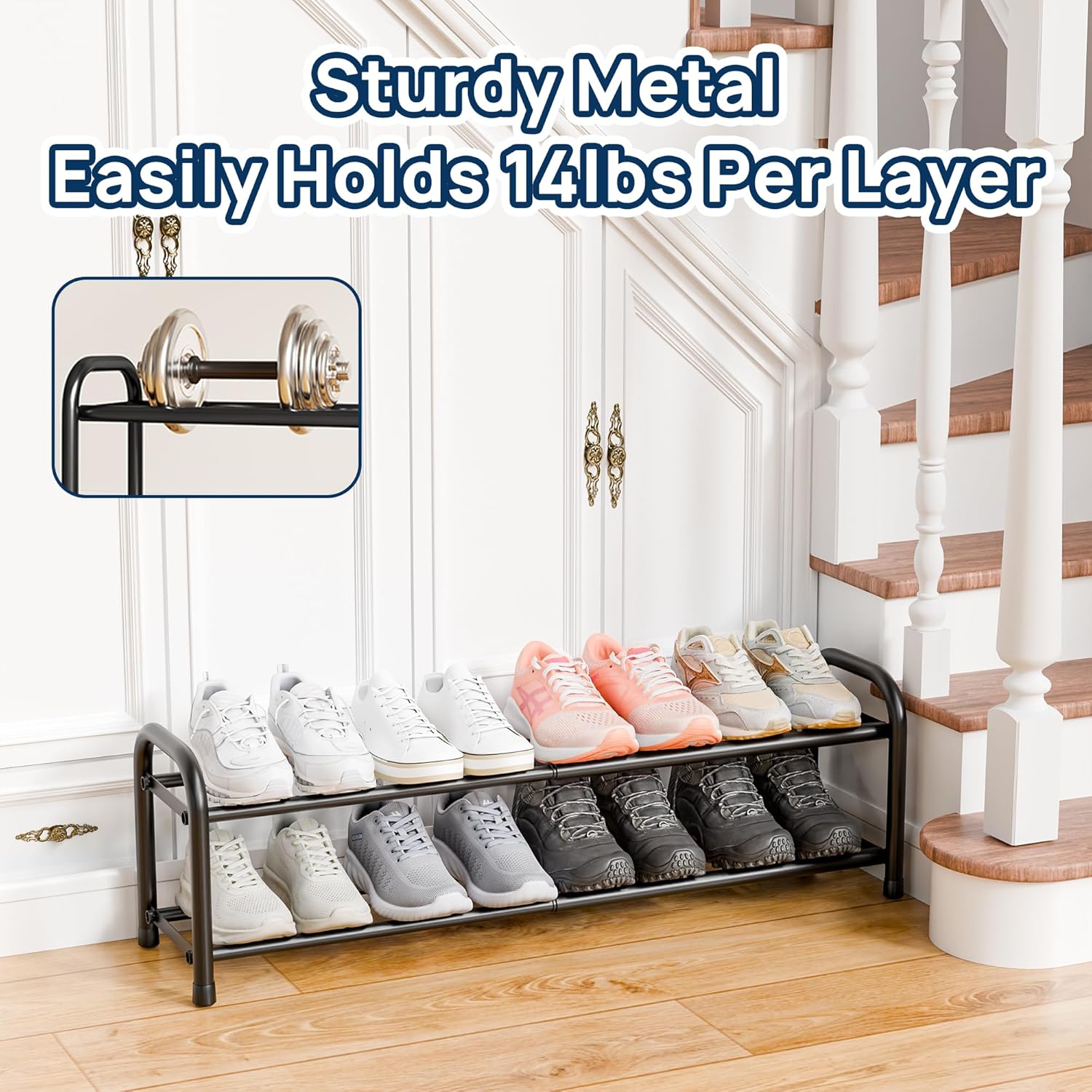 Detalle de ENJOYBASICS Expandable 2-Level Metal Shoe Rack – Adjustable 45–83 cm, Black