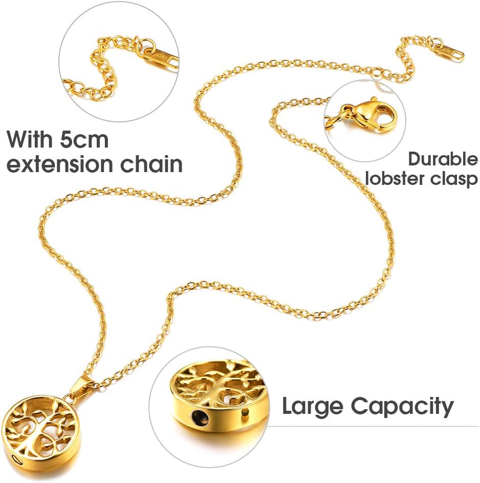 Thumbnail 1 de PROSTEEL Collier urne avec pendentif arbre de vie (acier inox 316L, plaqué or 18K) personnalisable