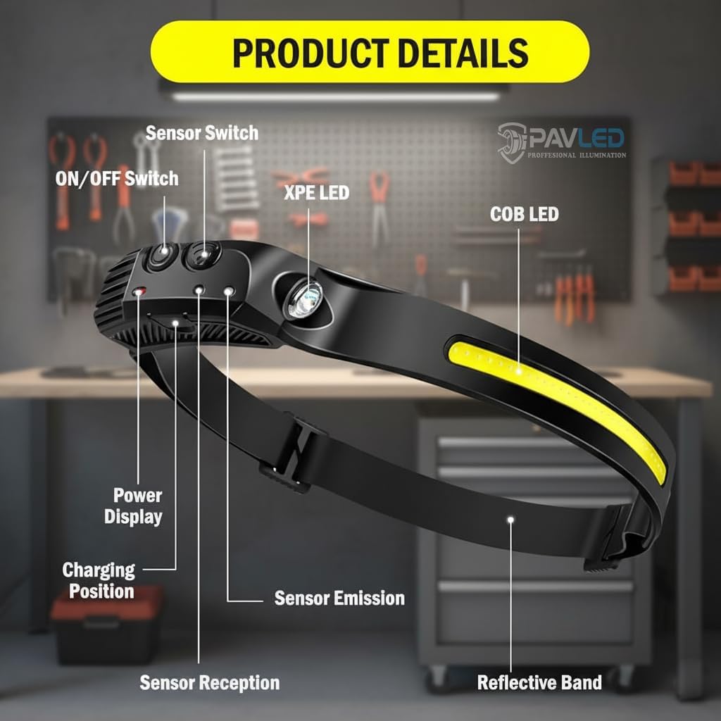 Detalle 2 de PAVLED Head Torch Rechargeable 230° view 🔦