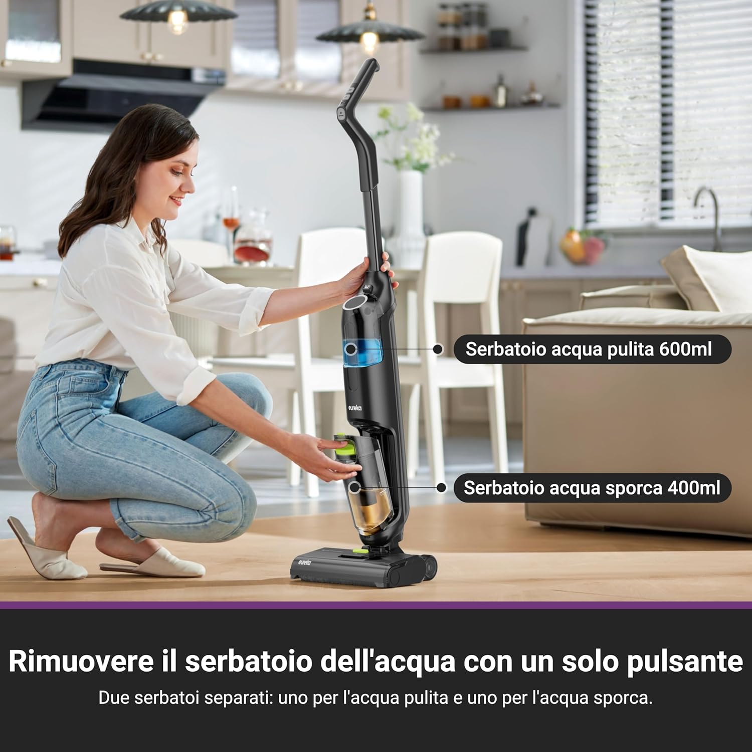Detalle 2 de Eureka NEW400 Gen2: Lavapavimenti senza fili leggero, 3 in 1 con autopulizia e serbatoi doppi