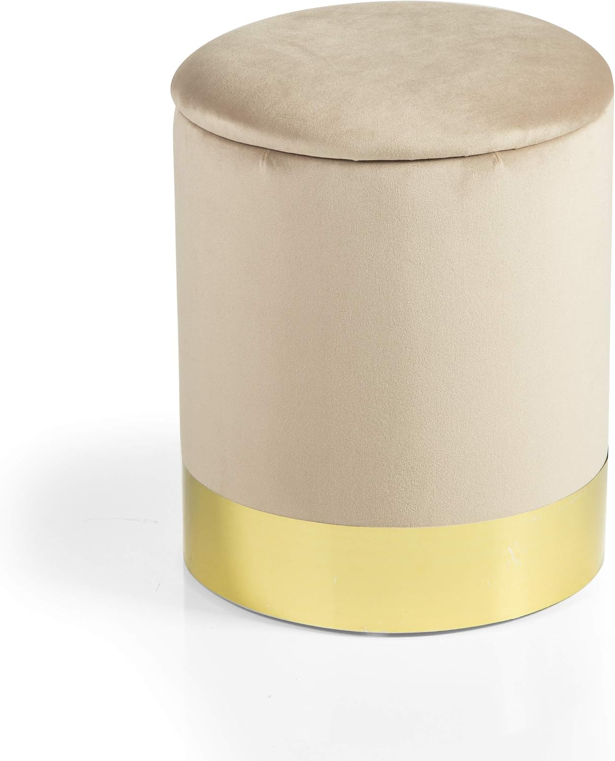 Pouffe Glam Velluto Colore Nocciola h38 di MONTEMAGGI – Pouf contenitore imbottito in velluto nocciola con fascia dorata