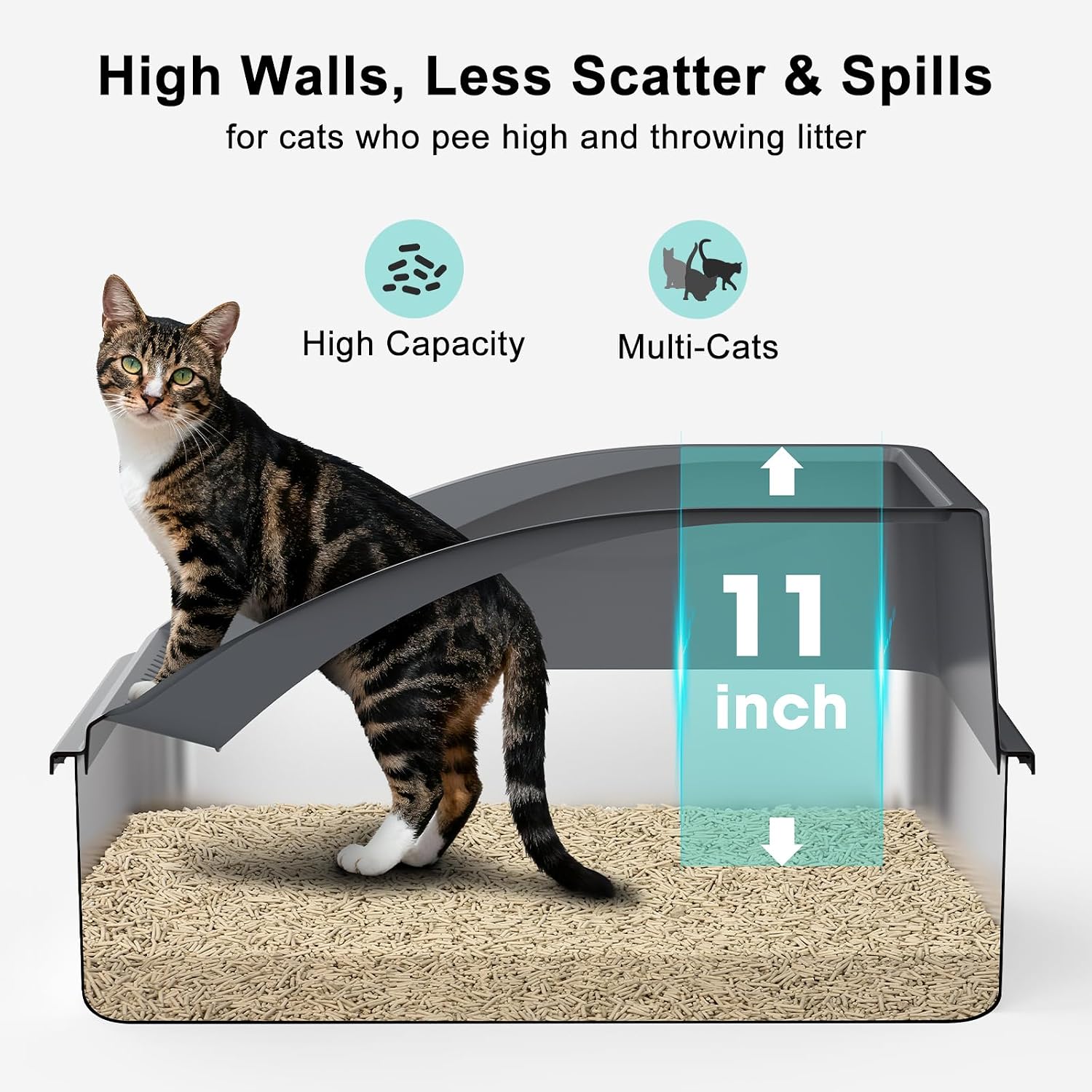 Detalle 2 de AIPERRO Stainless steel litter box, XL stainless steel cat pan with high sides