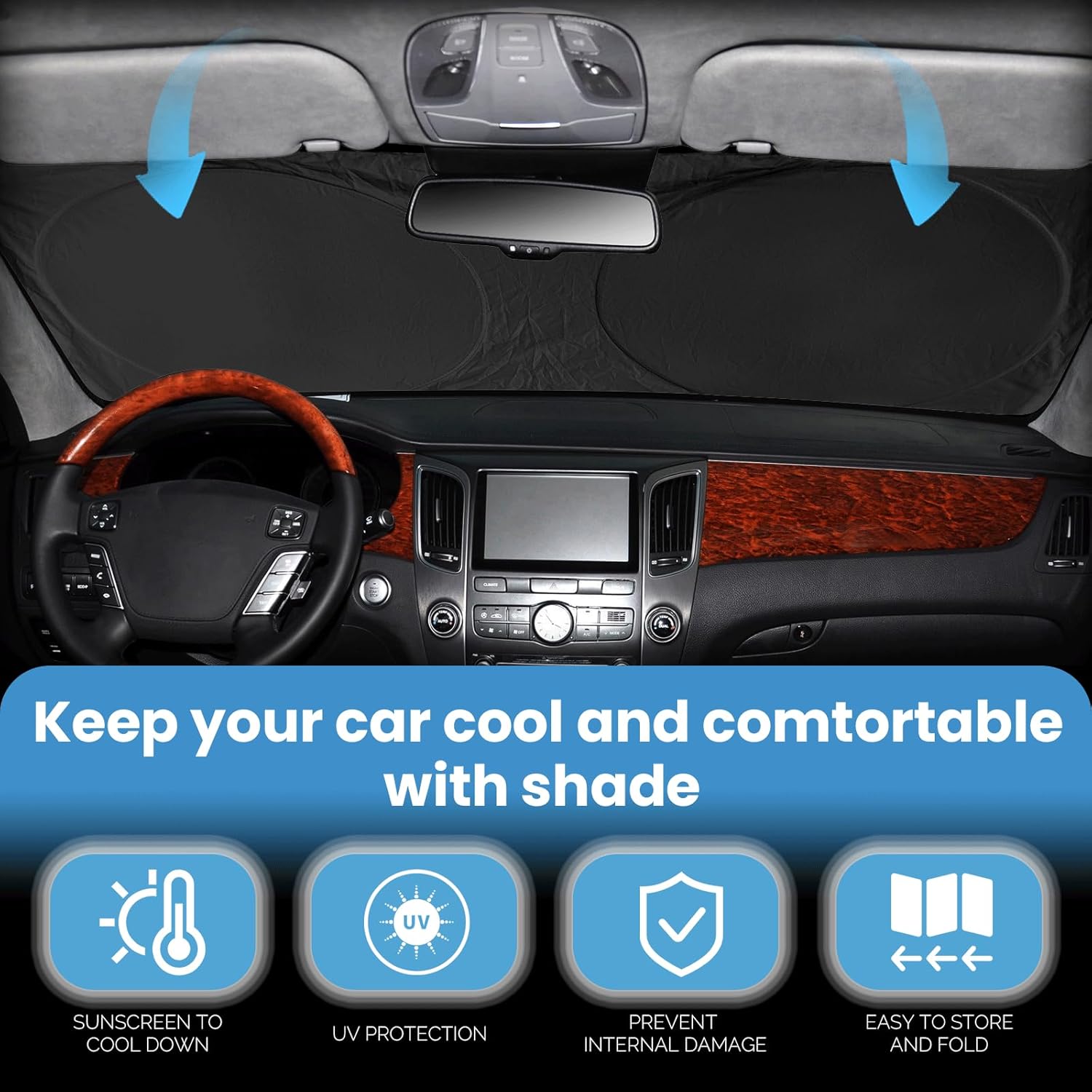 Thumbnail 2 de Custom-Fit Front Windshield Sunshade with Reflective 210T Cover