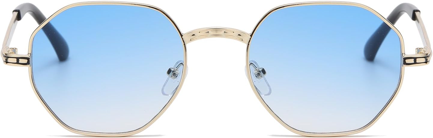 Detalle de YAMEIZE Metal Small Round Irregular Rimless Sunglasses