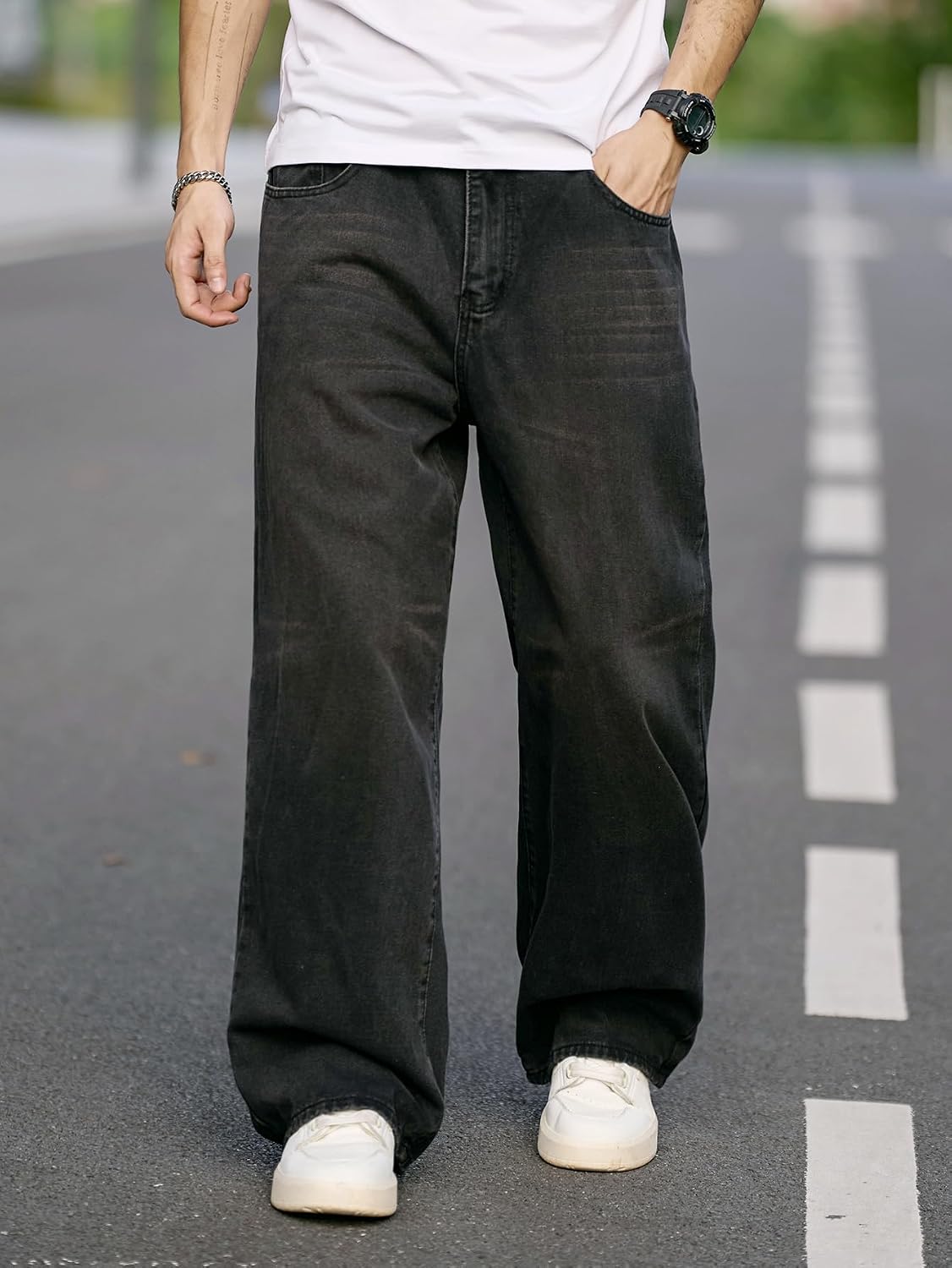Detalle de Zewool Herren Baggy Hip Hop Jeans – Weite Beinform Skate Denim
