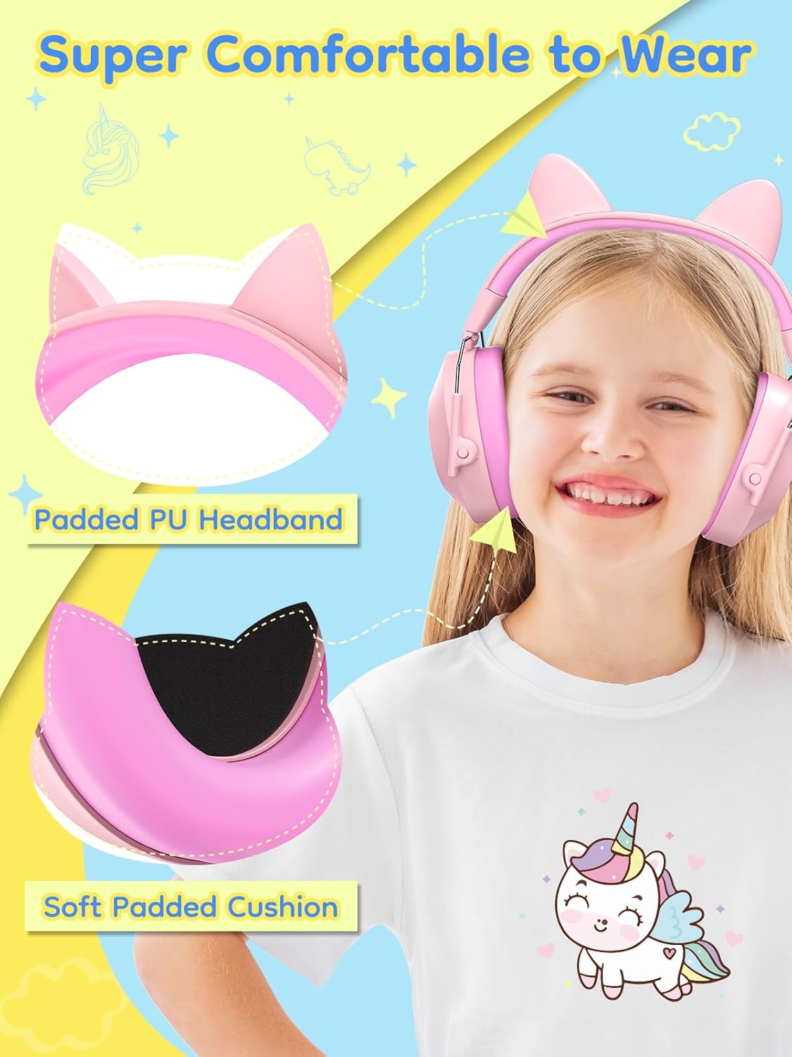 Thumbnail 1 de Dr.meter Casque anti-bruit enfant rose réglable SNR 32 dB (avec cache-oreilles pour dormir/étudier)