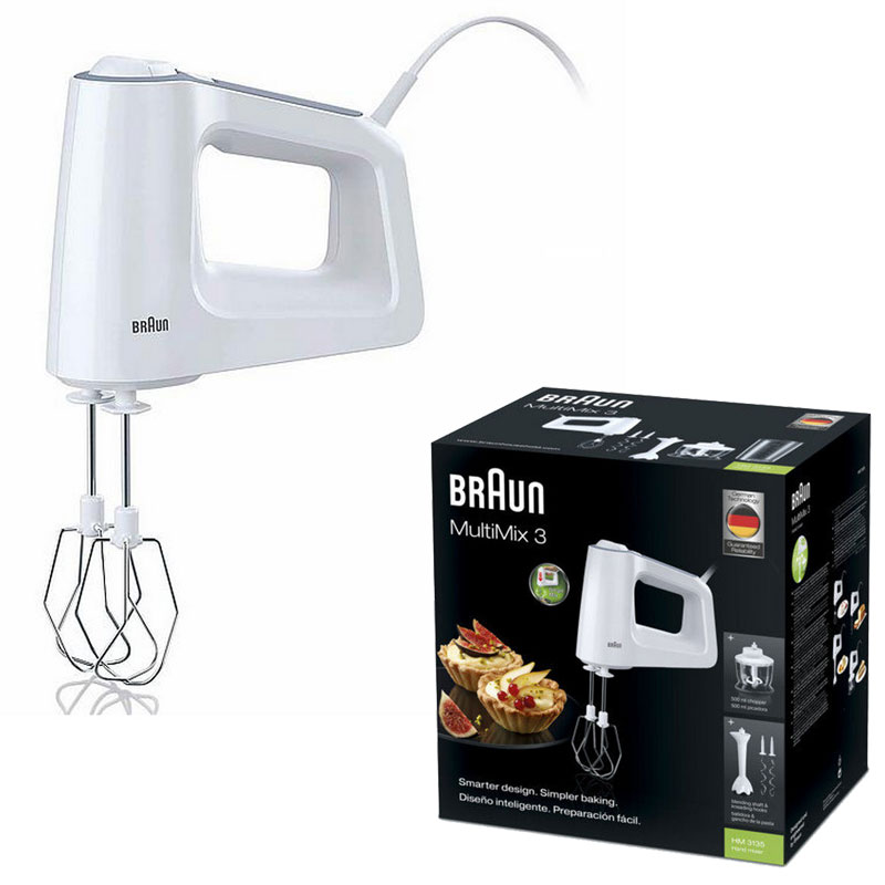 Detalle de Braun HM 3100 WH MultiMix 3: batidora de varillas potente y manejable para repostería y masas
