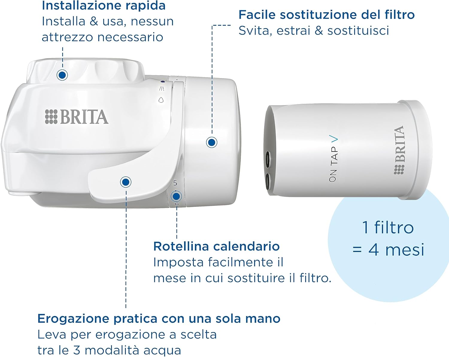Thumbnail 2 de BRITA ON TAP V: filtro rubinetto in 4 stadi con indicatore manuale, compatibile Ø22/24 mm