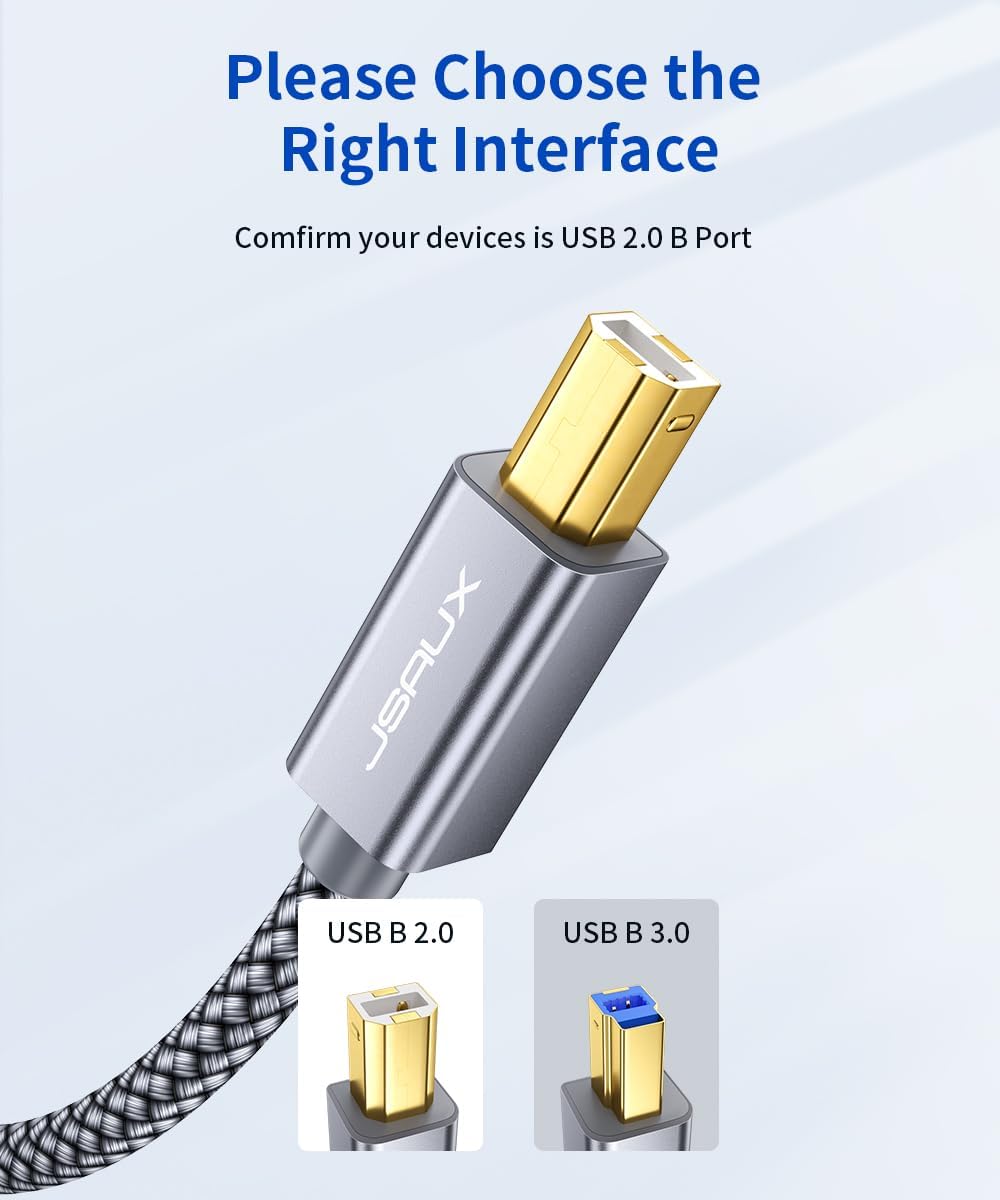 Thumbnail 4 de JSAUX Printer Cable 6.6ft USB 2.0 Type A to B (Gold-Plated, Nylon Braided)
