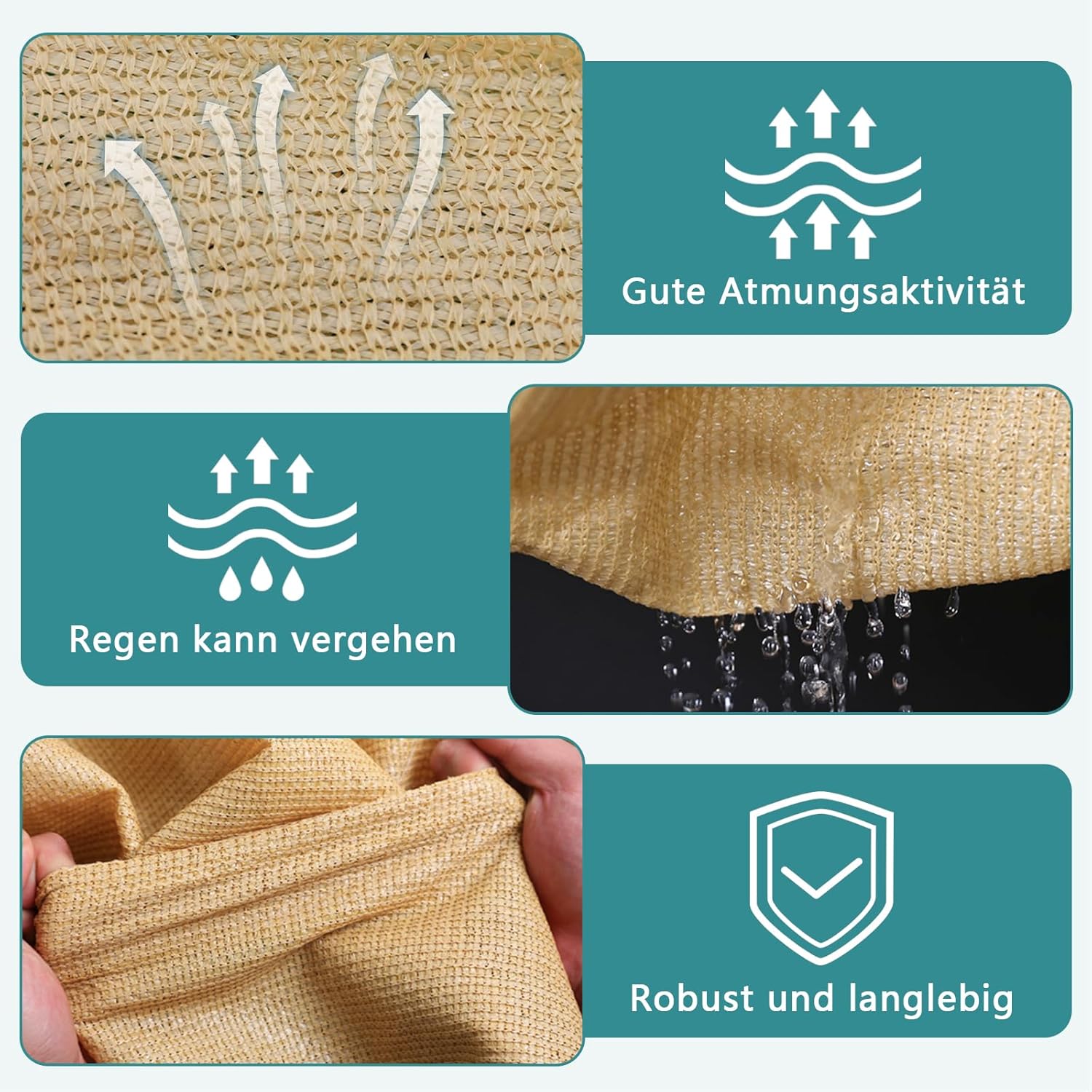 Thumbnail 4 de QOFLY Schattiernetz Schattierungsnetz Garten 3x3 m Beige mit Ösen (85–90% UV-beständig)